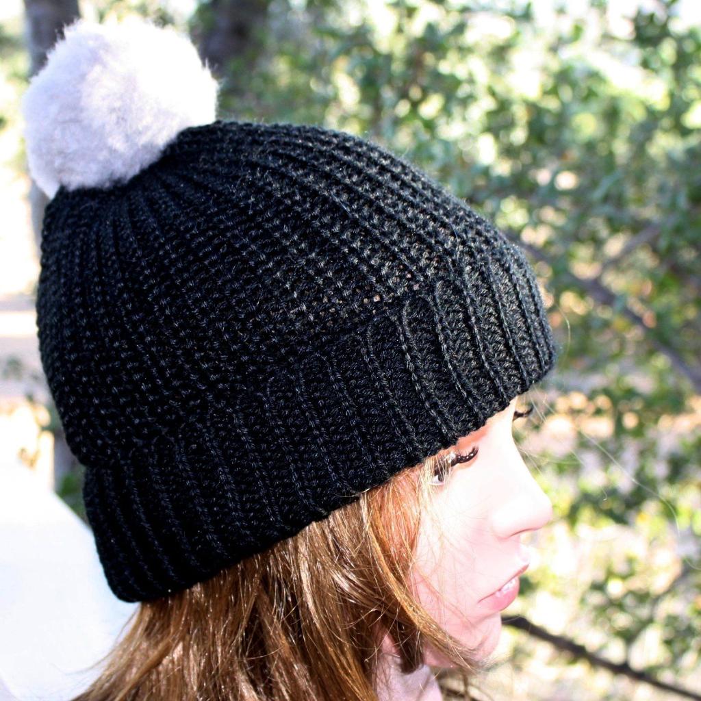 100% Alpaca Pom-Pom Channel Beanie Hat - Lazy Paper Club