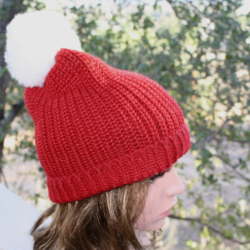 100% Alpaca Pom-Pom Channel Beanie Hat - Lazy Paper Club