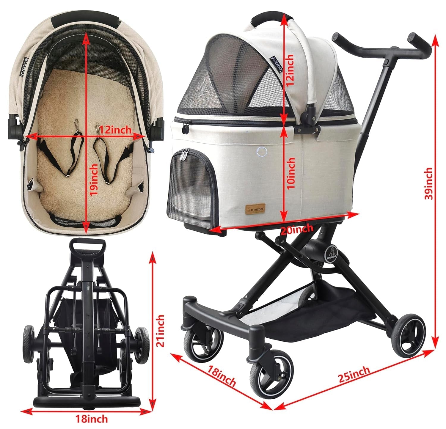 3 in 1 Pet Stroller Dog Cat Travel System Detachable Carrier Foldable 30lb - Lazy Paper Club