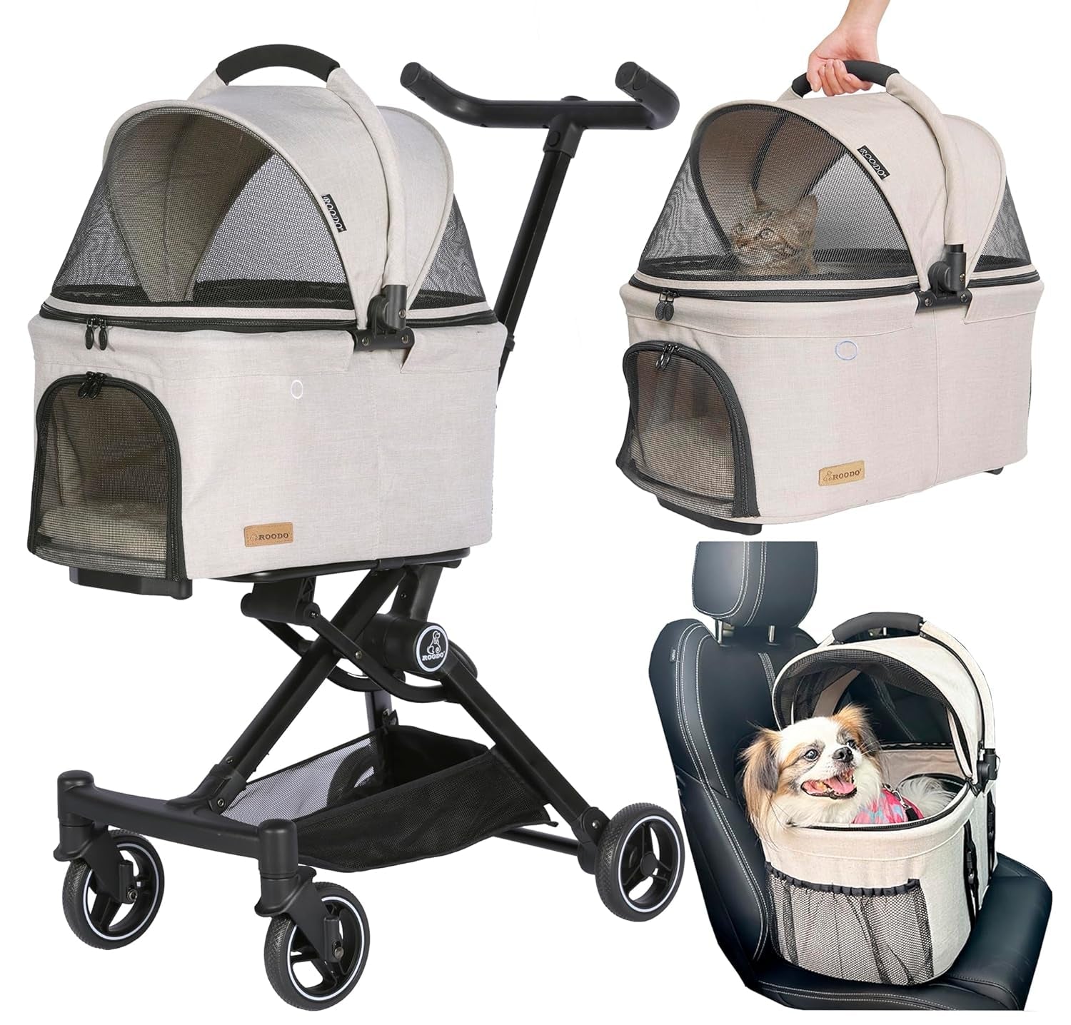3 in 1 Pet Stroller Dog Cat Travel System Detachable Carrier Foldable 30lb - Lazy Paper Club