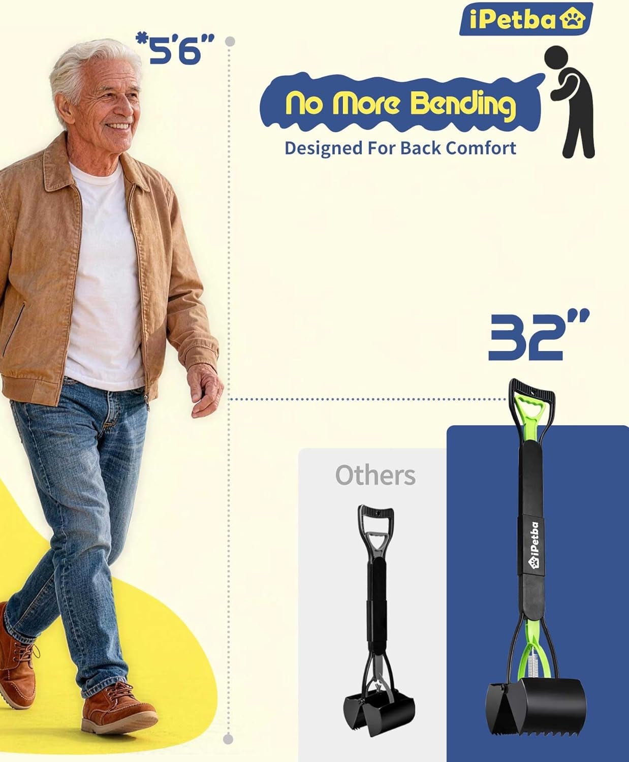 32 Inch Long Handle Pooper Scooper for Large Dogs Heavy Duty Foldable - Lazy Paper Club