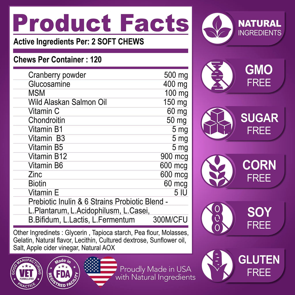 Dog Multivitamin Chewable with Glucosamine Dog Vitamins and Supplements Senior & Puppy Multivitamin for Dogs Pet Joint Support Health Immunity Mobility Energy Gut Skin 120 Chews