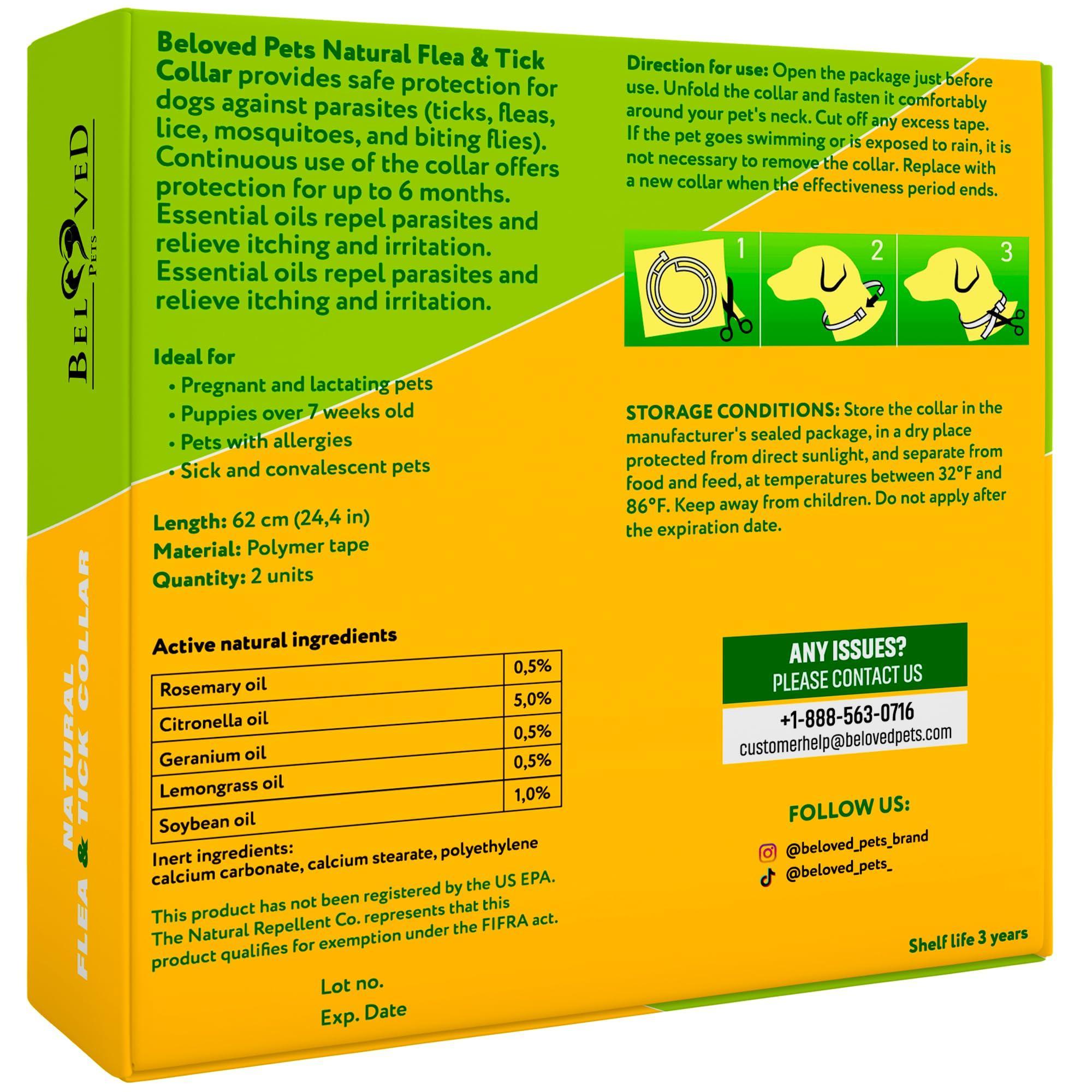 Natural Flea & Tick Collar for Dogs 6 Months Control of Best Prevention & Safe Treatment Anti Fleas and Ticks Essential Oil Repellent (1 Pack 2 Count)
