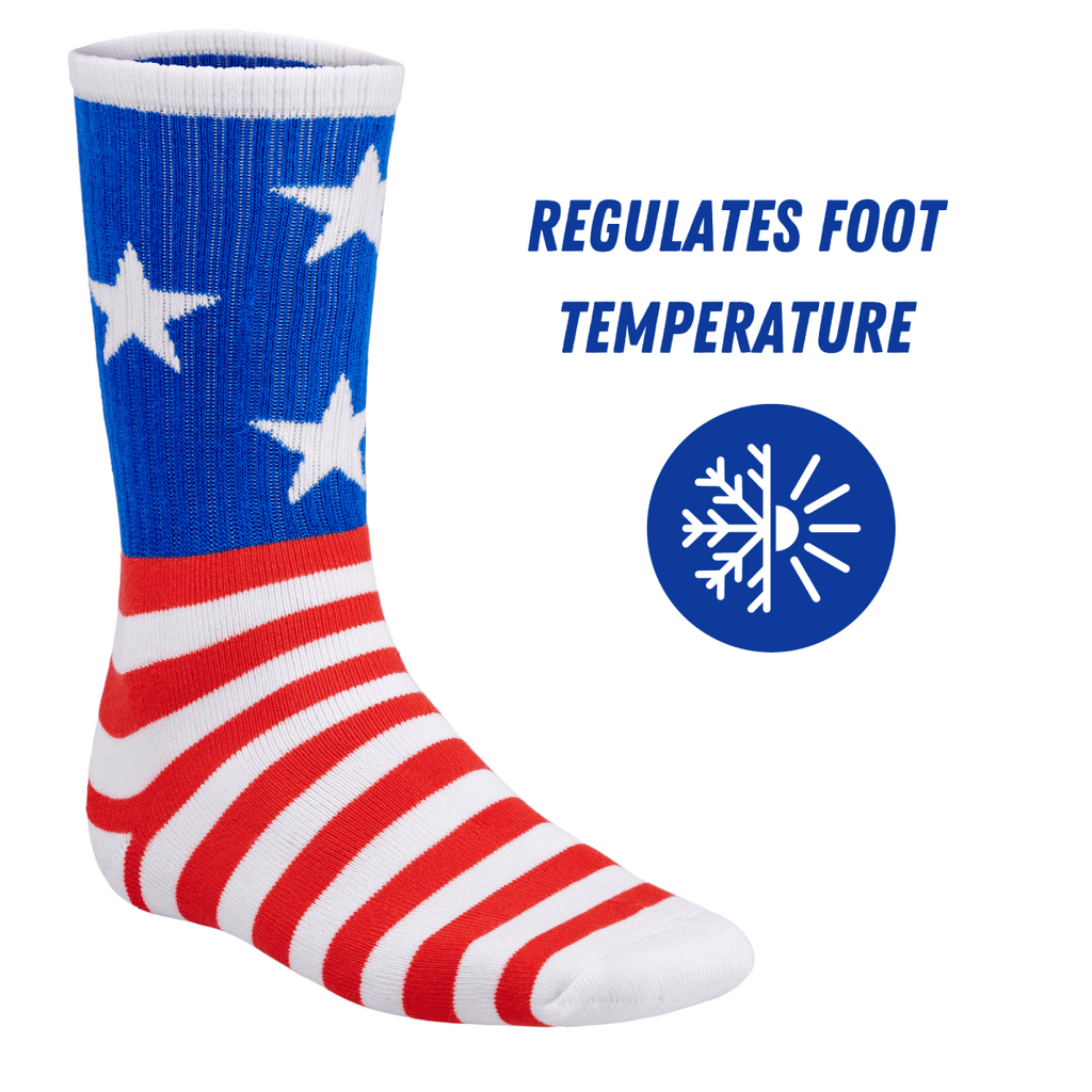 Red White and Blue Premium Bamboo Rayon Crew Work Socks- Moisture Wicking, Odor Eliminating 3 Pair - Lazy Paper Club