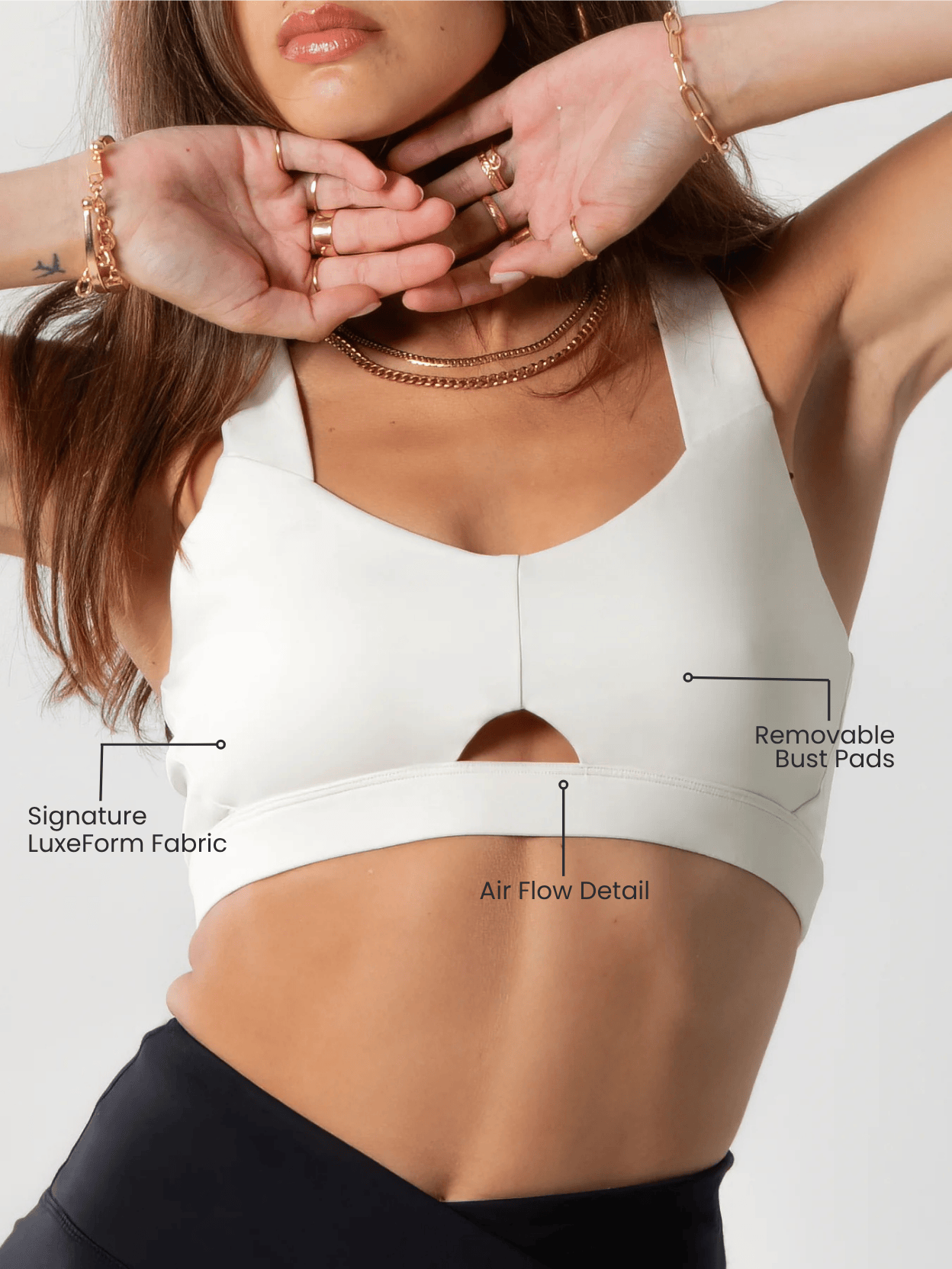 Women's Heart Neckline Sports Bra - Beige | LuxeForm Medium Support