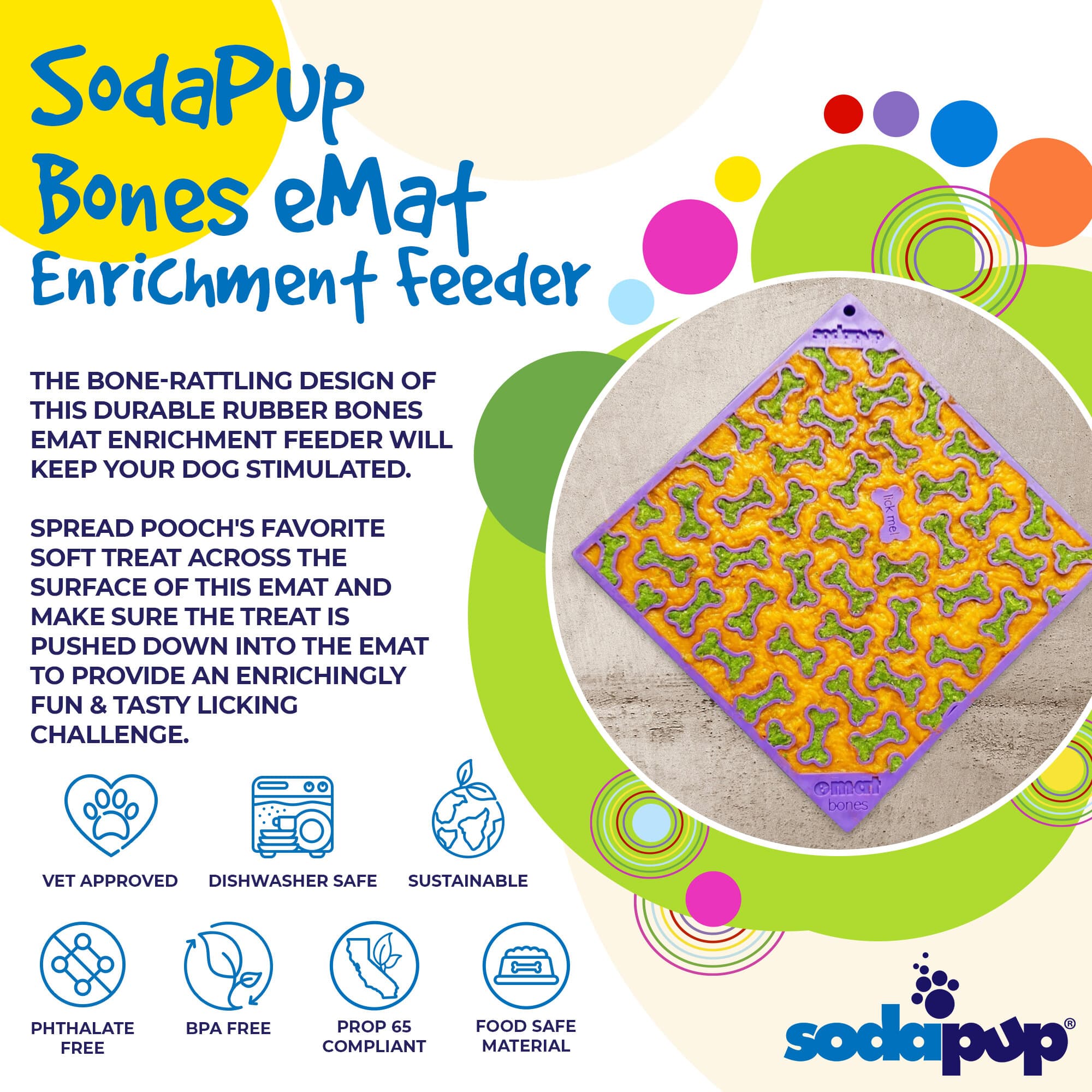 Bones eMat - Enrichment Lick Mat for Dogs and Cats | eMat Enrichment Toy for Anxiety Relief | SodaPup EMAT - Lazy Paper Club
