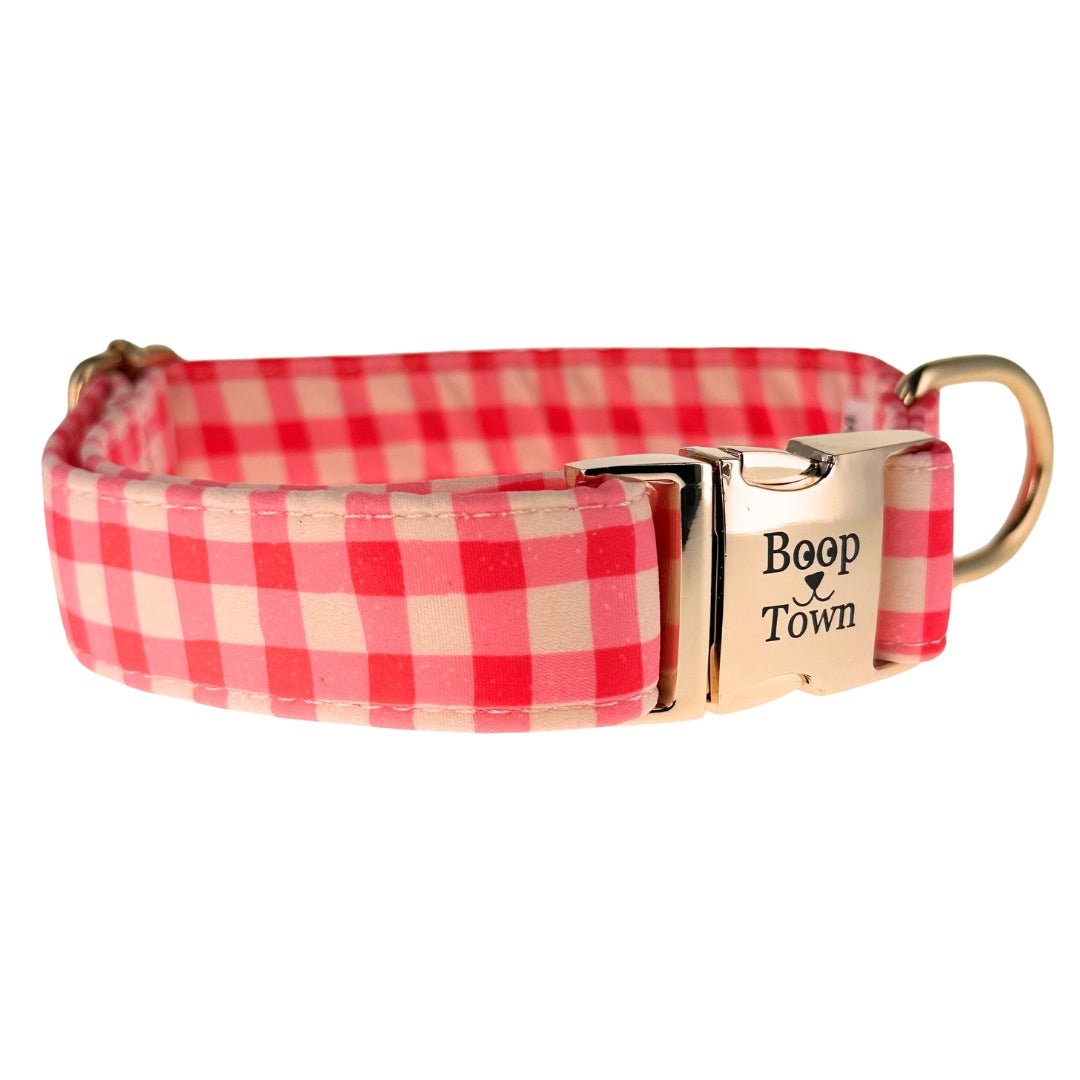 Boop Town Soft Cotton Dog Collar - Anti-Hair Matting & Durable Nylon Core - Quick Release Metal Buckle - Adjustable for Small Medium Large XL Dogs - Gold Tone Hardware - Lazy Paper Club