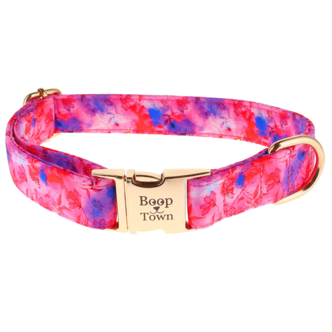Boop Town Soft Cotton Dog Collar - Anti-Hair Matting & Durable Nylon Core - Quick Release Metal Buckle - Adjustable for Small Medium Large XL Dogs - Gold Tone Hardware - Lazy Paper Club