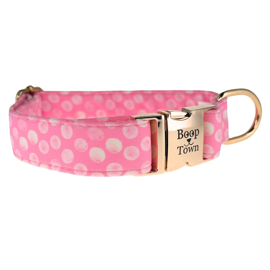 Boop Town Soft Cotton Dog Collar - Anti-Hair Matting & Durable Nylon Core - Quick Release Metal Buckle - Adjustable for Small Medium Large XL Dogs - Gold Tone Hardware - Lazy Paper Club