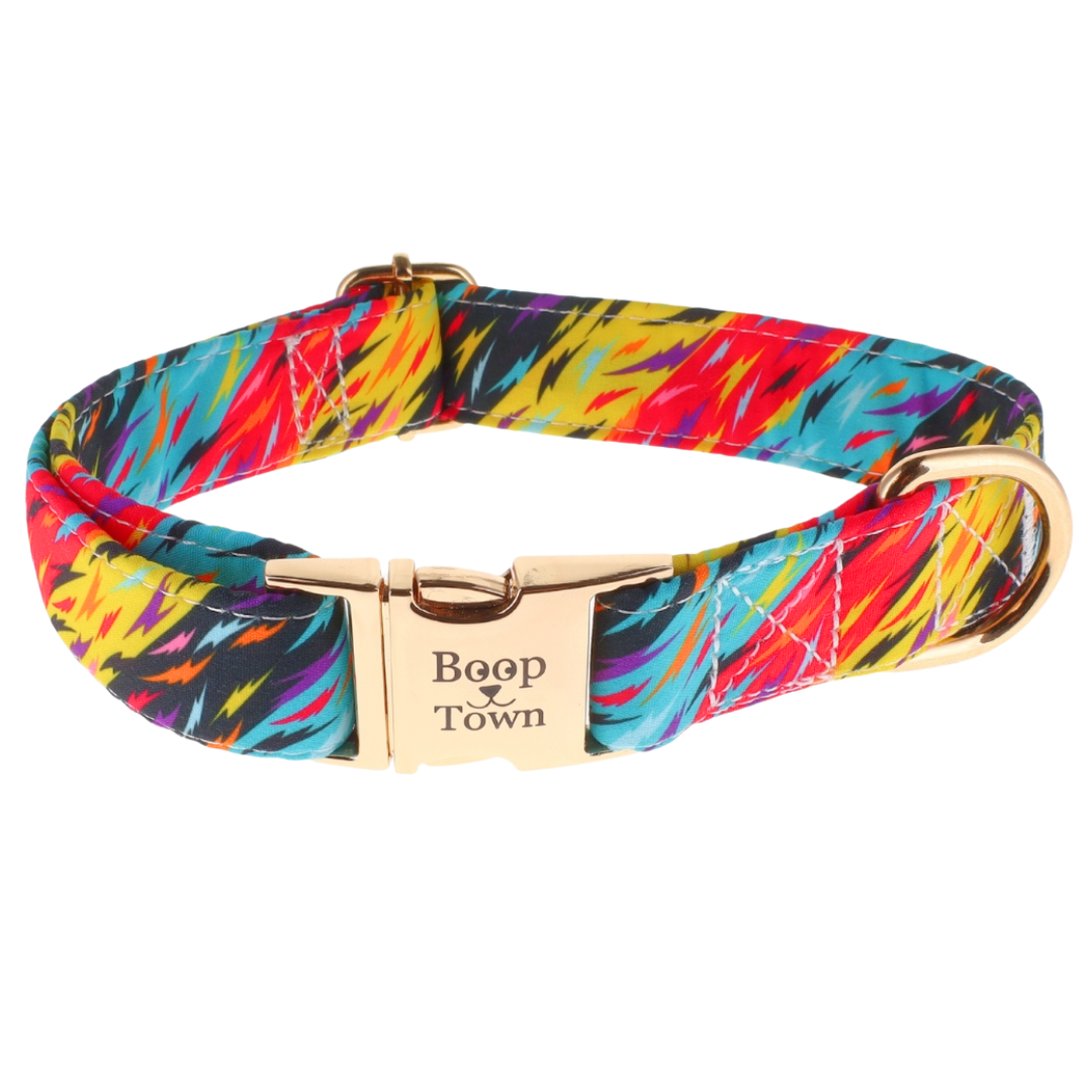 Boop Town Soft Cotton Dog Collar - Anti-Hair Matting & Durable Nylon Core - Quick Release Metal Buckle - Adjustable for Small Medium Large XL Dogs - Gold Tone Hardware - Lazy Paper Club