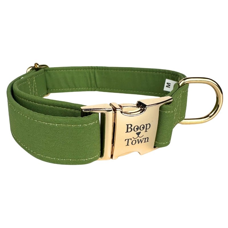 Boop Town Soft Cotton Dog Collar - Anti-Hair Matting & Durable Nylon Core - Quick Release Metal Buckle - Adjustable for Small Medium Large XL Dogs - Gold Tone Hardware - Lazy Paper Club