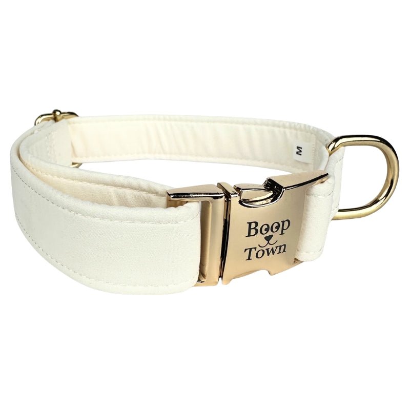 Boop Town Soft Cotton Dog Collar - Anti-Hair Matting & Durable Nylon Core - Quick Release Metal Buckle - Adjustable for Small Medium Large XL Dogs - Gold Tone Hardware - Lazy Paper Club