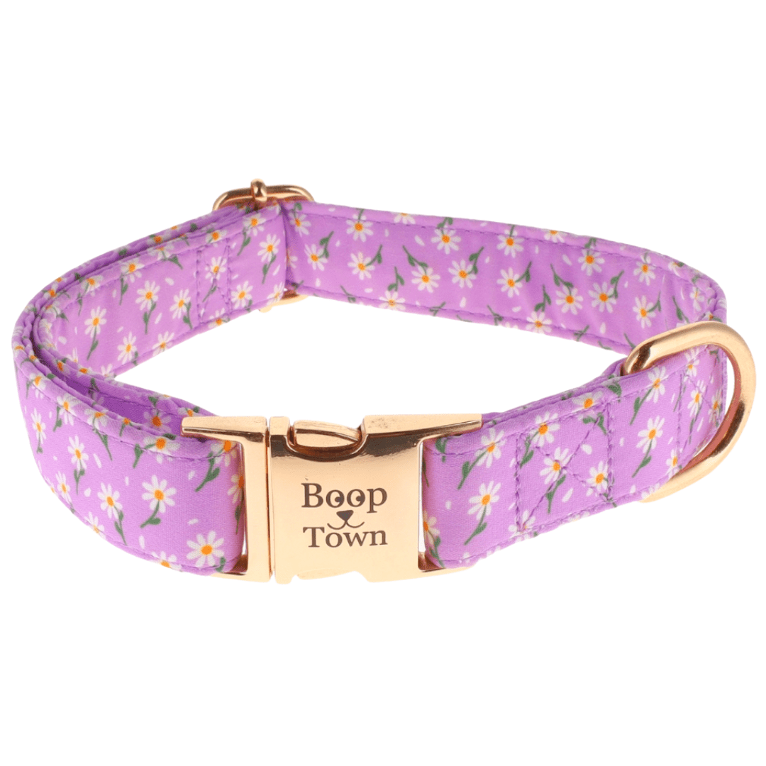Boop Town Soft Cotton Dog Collar - Anti-Hair Matting & Durable Nylon Core - Quick Release Metal Buckle - Adjustable for Small Medium Large XL Dogs - Gold Tone Hardware - Lazy Paper Club
