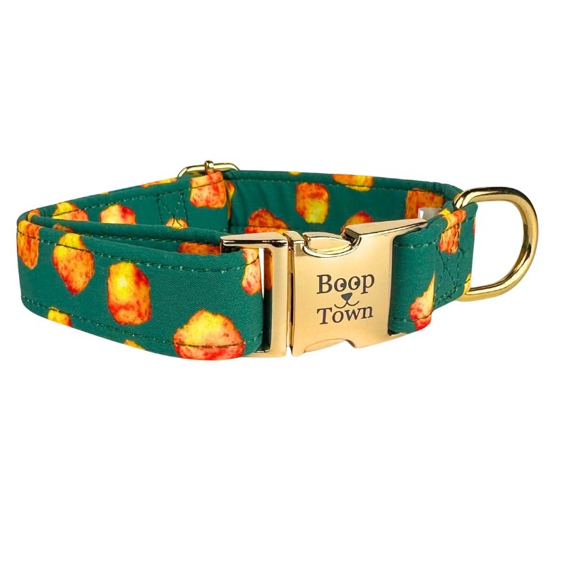 Boop Town Soft Cotton Dog Collar - Anti-Hair Matting & Durable Nylon Core - Quick Release Metal Buckle - Adjustable for Small Medium Large XL Dogs - Gold Tone Hardware - Lazy Paper Club