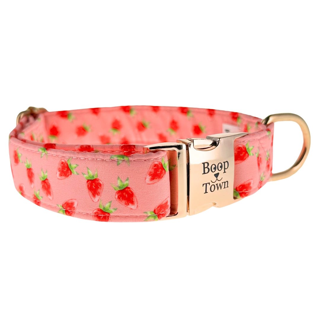 Boop Town Soft Cotton Dog Collar - Anti-Hair Matting & Durable Nylon Core - Quick Release Metal Buckle - Adjustable for Small Medium Large XL Dogs - Gold Tone Hardware - Lazy Paper Club