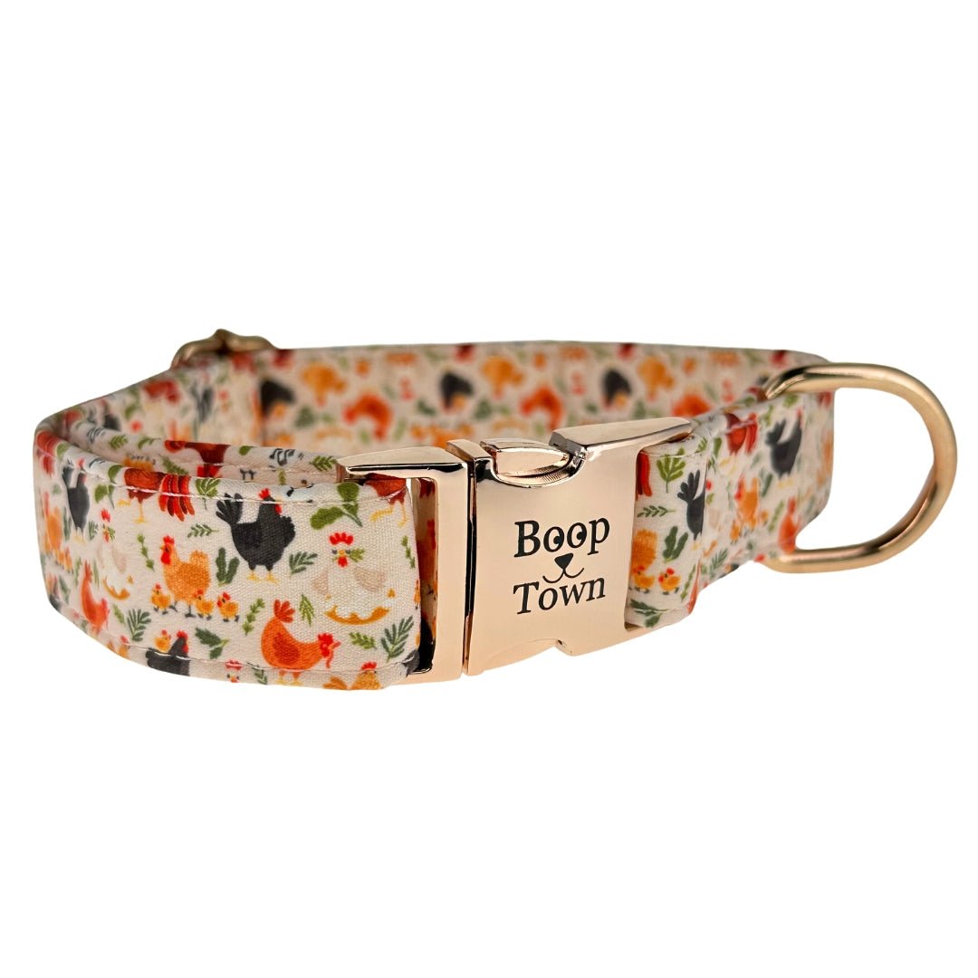 Boop Town Soft Cotton Dog Collar - Anti-Hair Matting & Durable Nylon Core - Quick Release Metal Buckle - Adjustable for Small Medium Large XL Dogs - Gold Tone Hardware - Lazy Paper Club