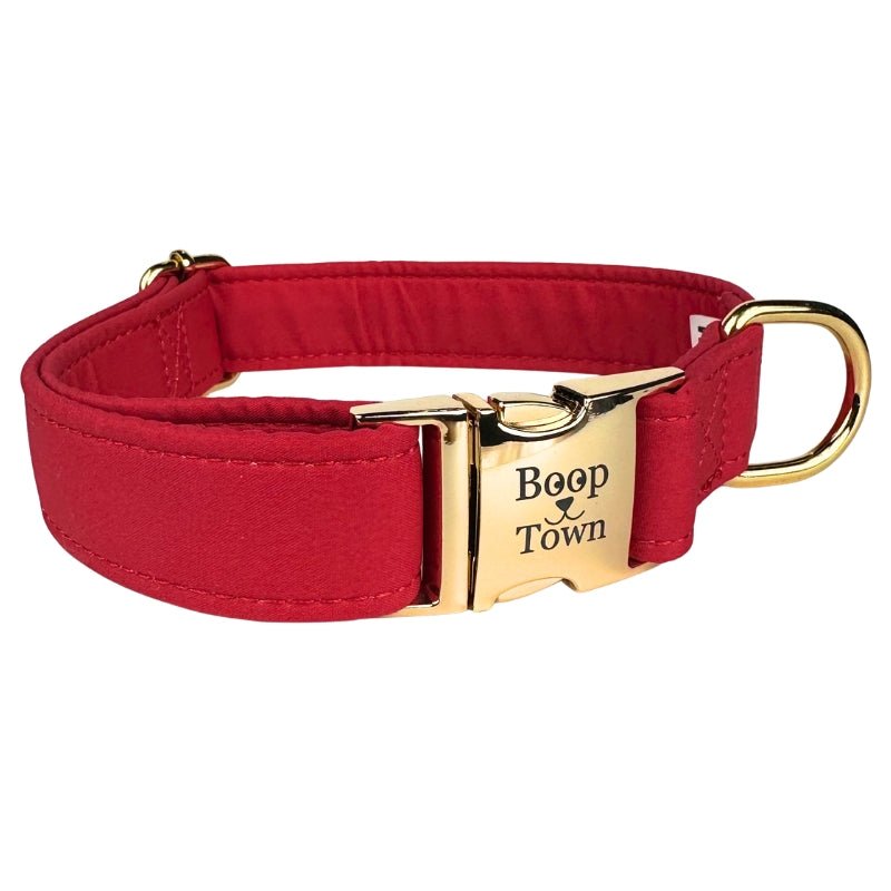 Boop Town Soft Cotton Dog Collar - Anti-Hair Matting & Durable Nylon Core - Quick Release Metal Buckle - Adjustable for Small Medium Large XL Dogs - Gold Tone Hardware - Lazy Paper Club