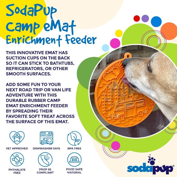 Camp eMat - Enrichment Lick Mat For Dogs and Cats - with Suction Cups | Retro Van Design | USA Made EMAT - Lazy Paper Club