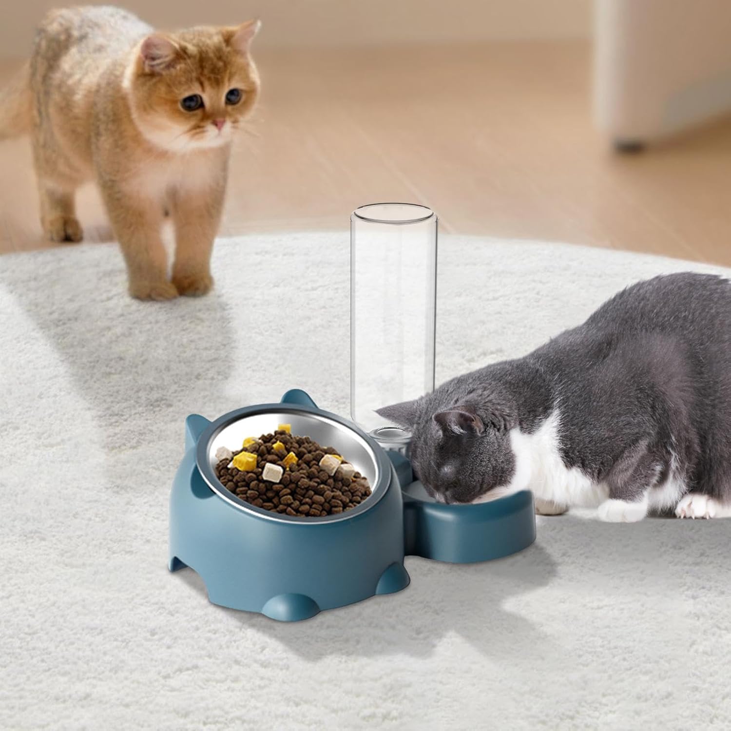 Cat Food And Water Bowl Set - 16 Degree Tilted Dog Dish With Water Dispenser Removable Pet Feeder Bowl Dog Drinking And Eating Bowl Detachable Pet Feeder Bowl For Cats And Dogs 4 - Lazy Paper Club