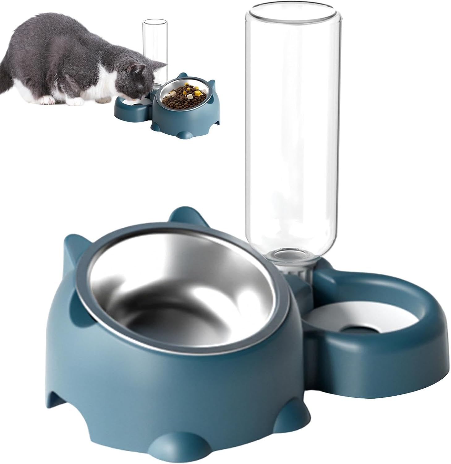 Cat Food And Water Bowl Set - 16 Degree Tilted Dog Dish With Water Dispenser Removable Pet Feeder Bowl Dog Drinking And Eating Bowl Detachable Pet Feeder Bowl For Cats And Dogs 4 - Lazy Paper Club