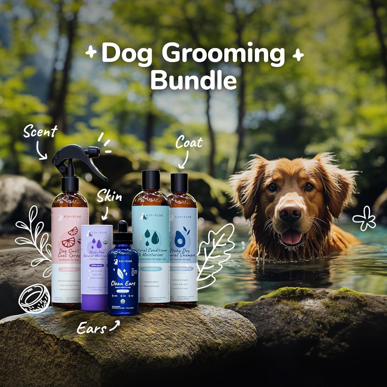 Charcoal Dog Grooming Bundle Natural Shampoo Conditioner Skin Coat Care - Lazy Paper Club