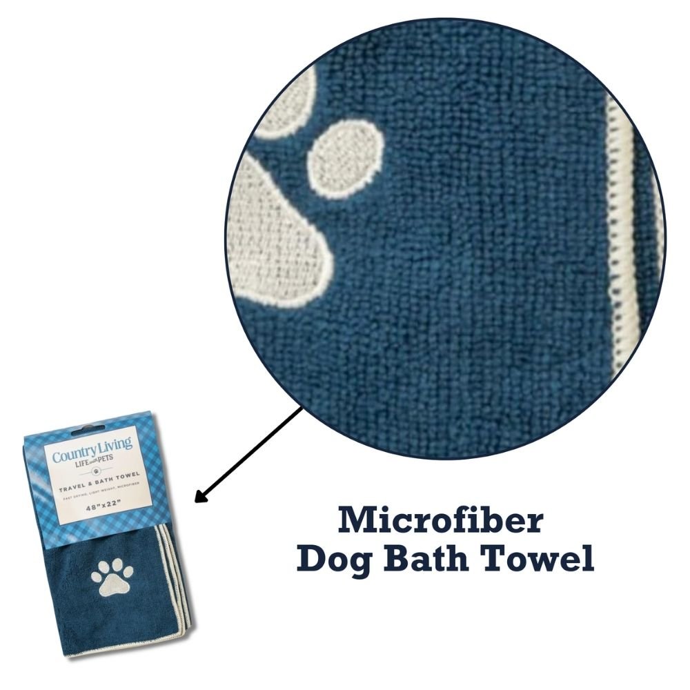 Country Living Large Marine Blue Microfiber Dog Bath Towel with Embroidered Paw Print Towels - Lazy Paper Club