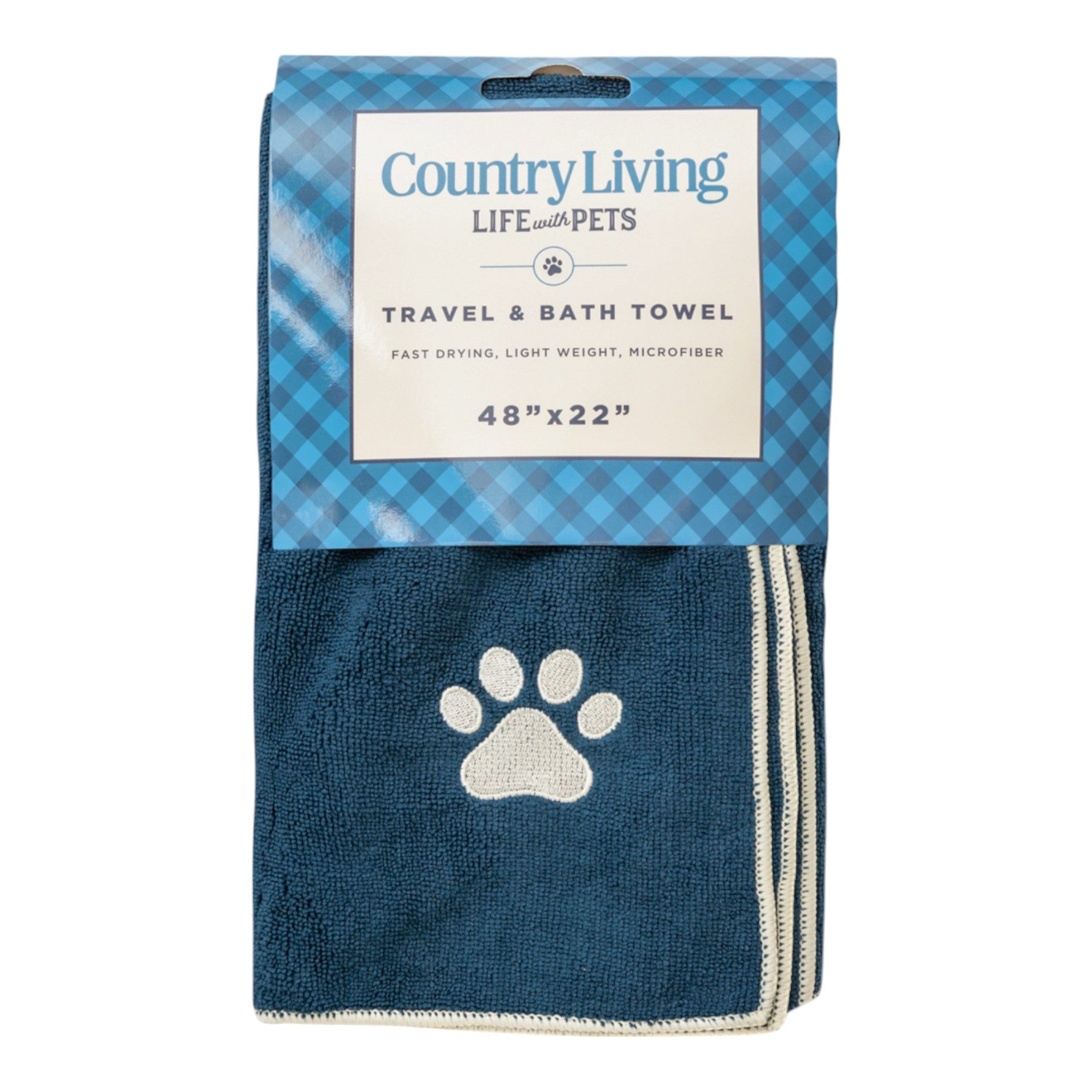 Country Living Large Marine Blue Microfiber Dog Bath Towel with Embroidered Paw Print Towels - Lazy Paper Club