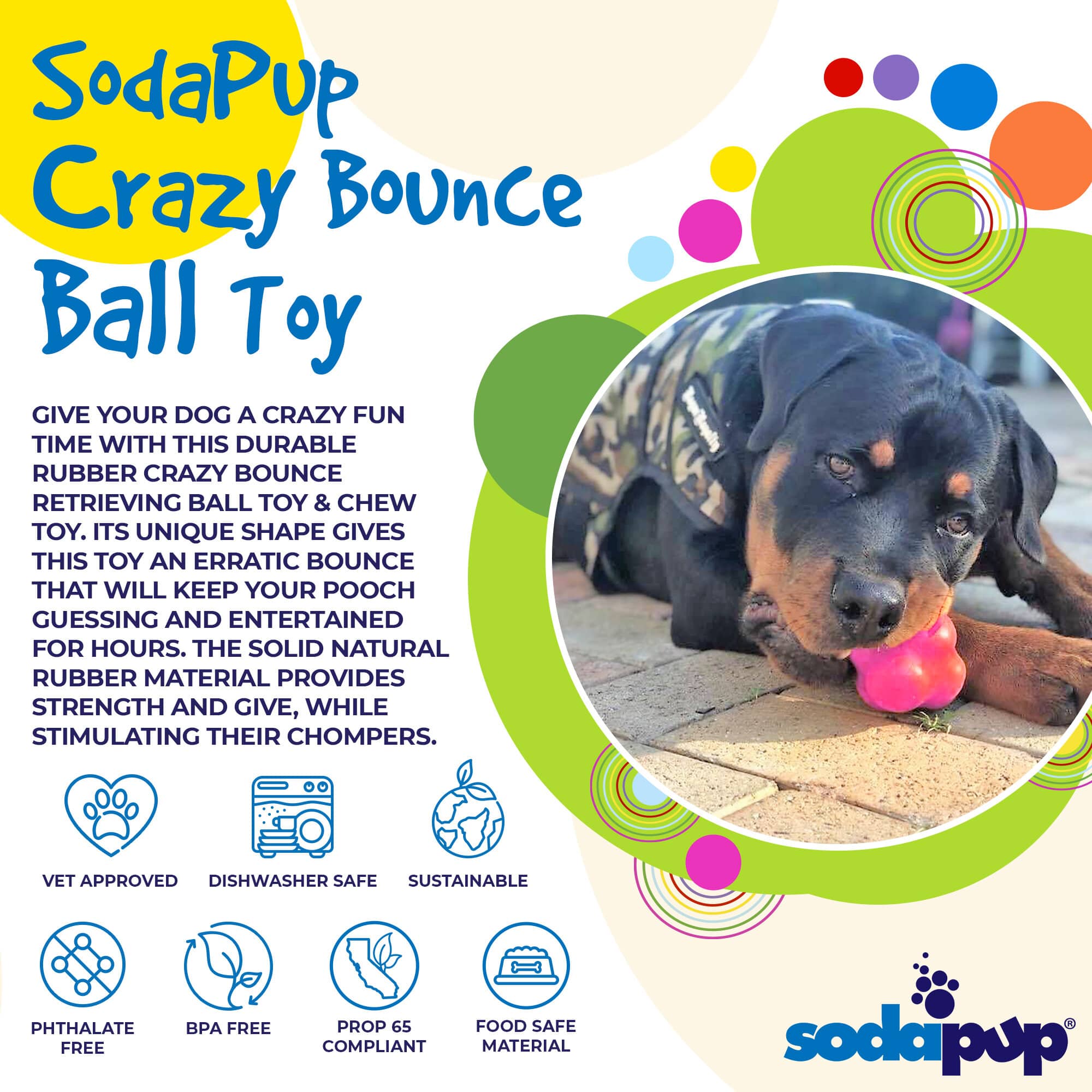 Crazy Bounce Rubber Dog Chew Toy for Power Chewers | Retrieving Ball | USA Made Rubber Dog Toys - Lazy Paper Club