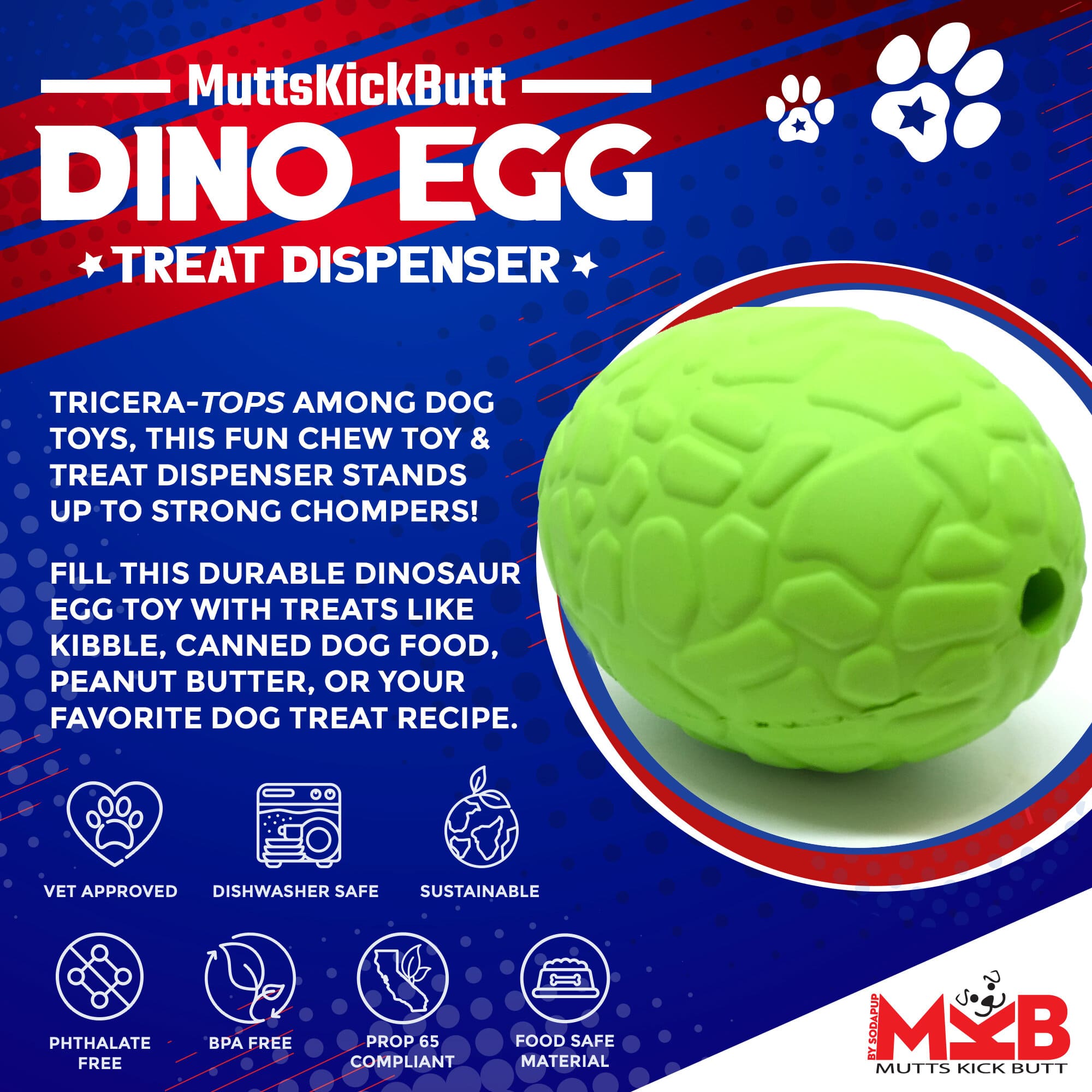 Dinosaur Egg Dog Chew Toy & Treat Dispenser - USA Made | SodaPup Rubber Dog Toys - Lazy Paper Club