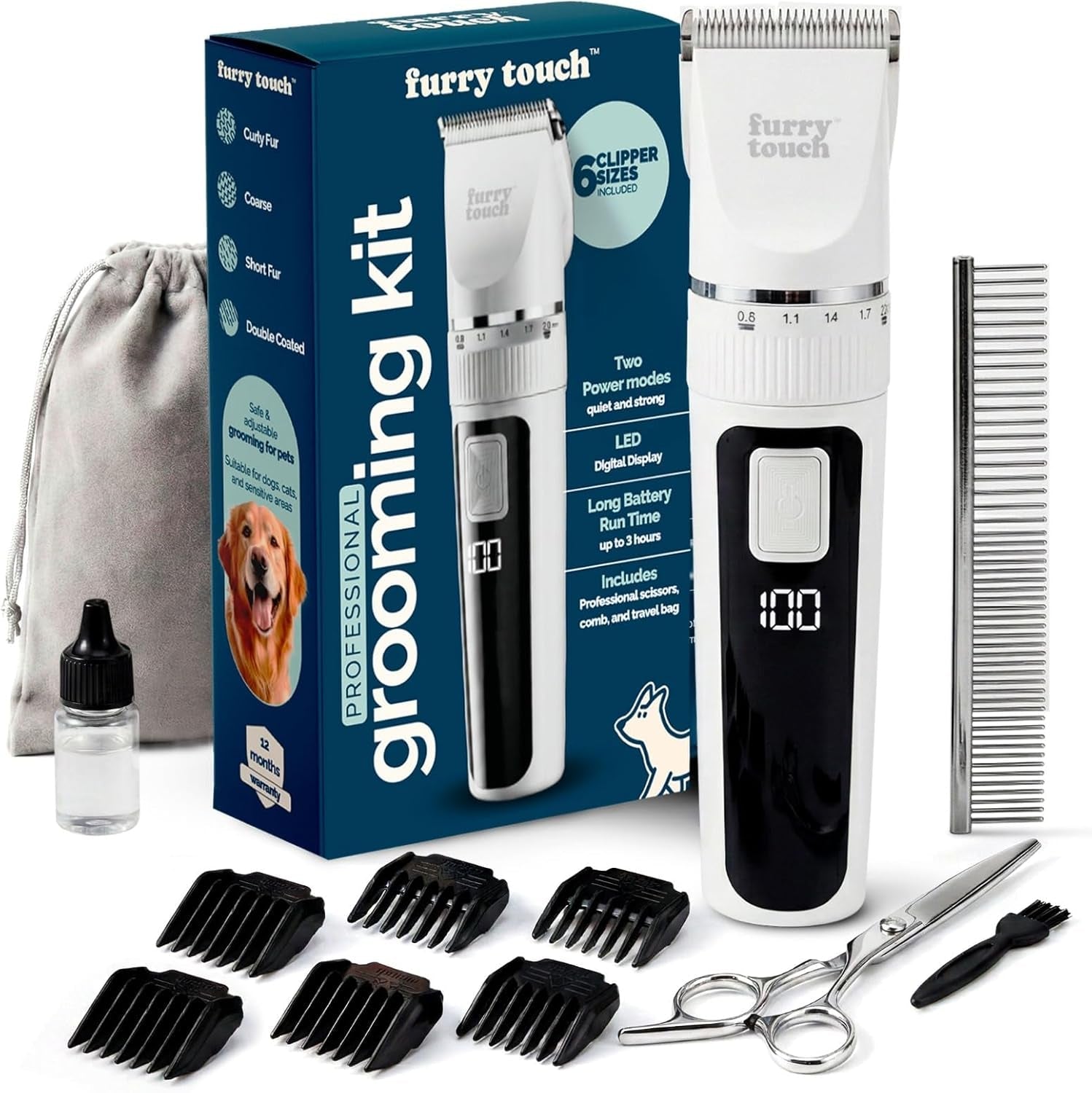 Dog Grooming Kit Cordless Clippers Quiet Strong Ceramic Blades - Lazy Paper Club