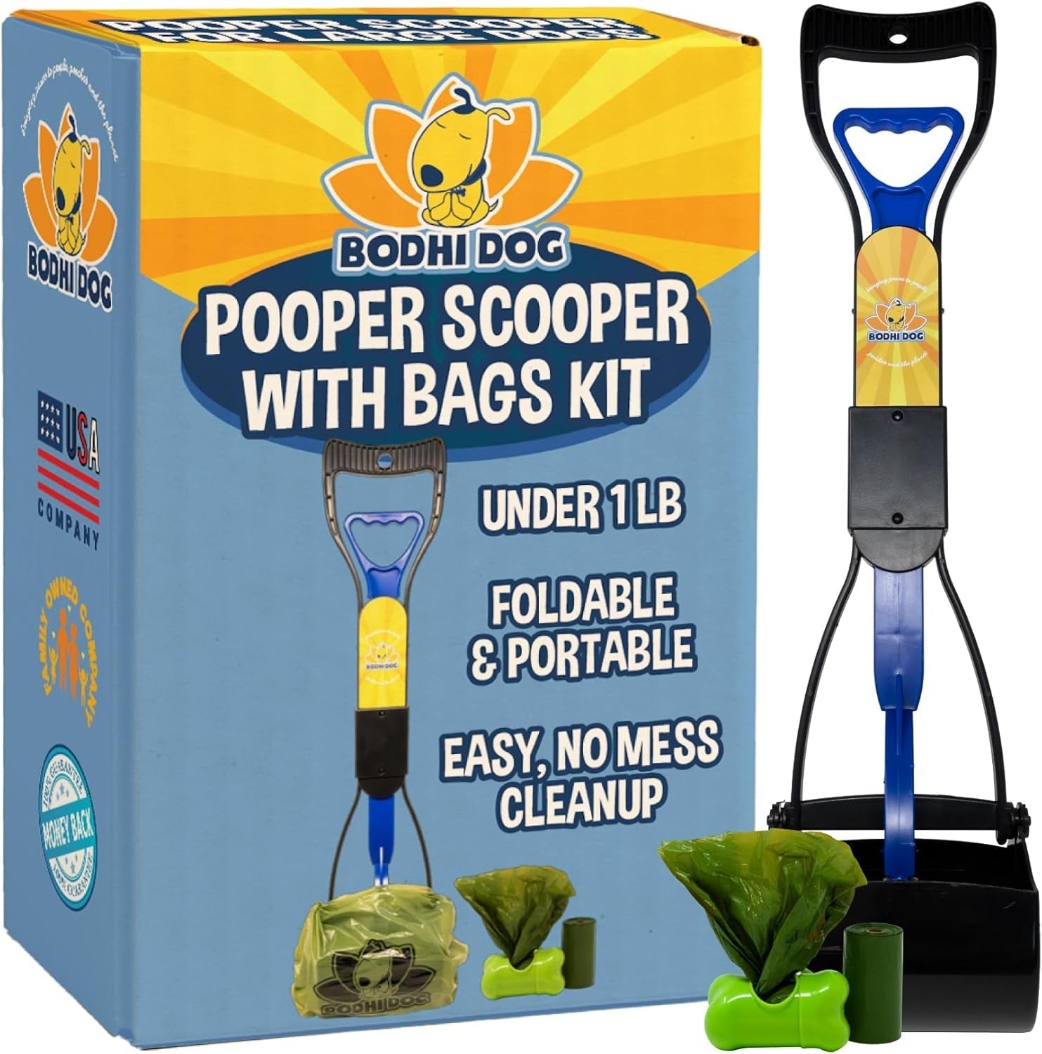 Dog Pooper Scooper Kit with Waste Bags & Holder Long Handle Cleanup Set - Lazy Paper Club