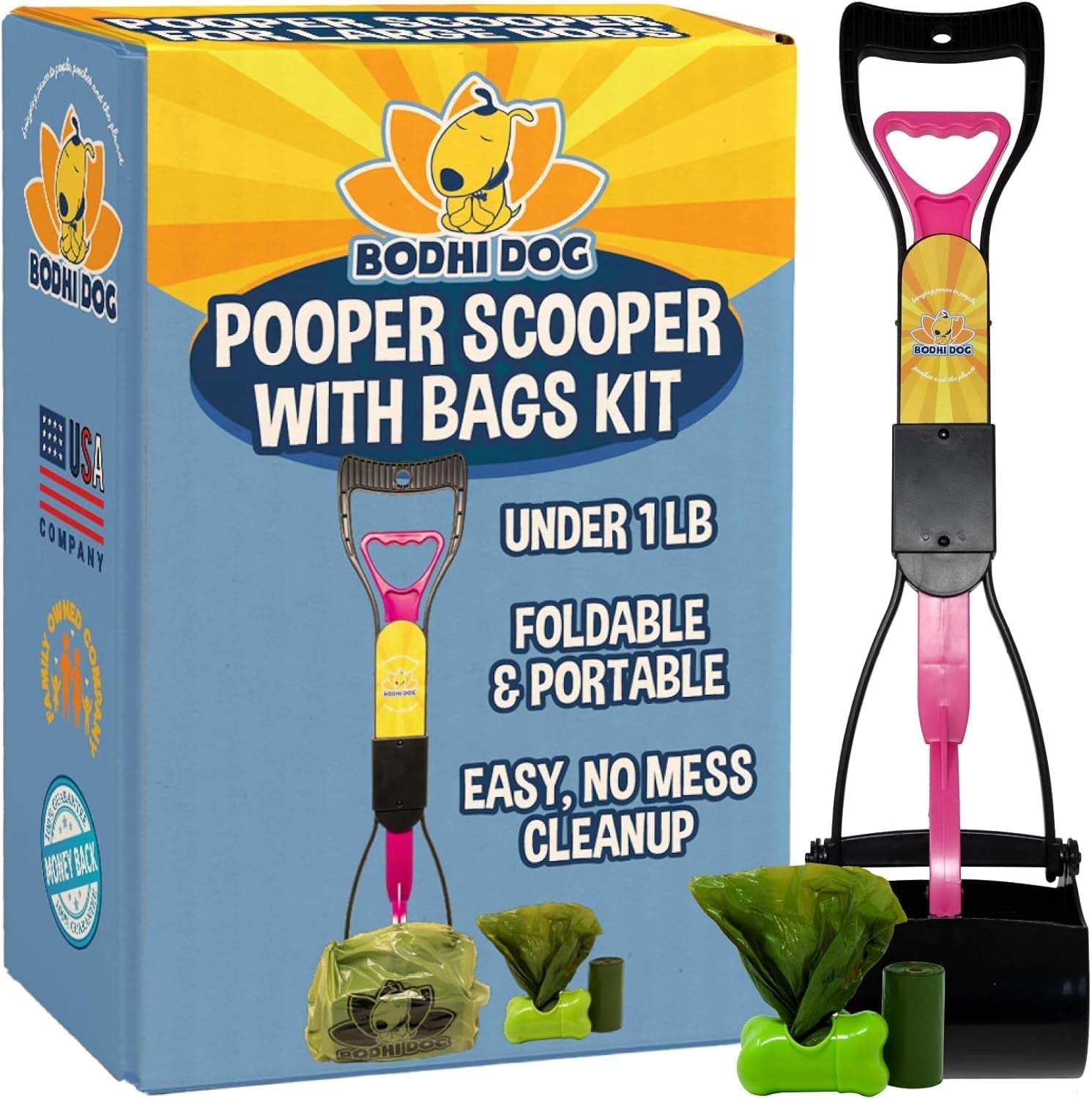 Dog Pooper Scooper Kit with Waste Bags & Holder Long Handle Cleanup Set - Lazy Paper Club