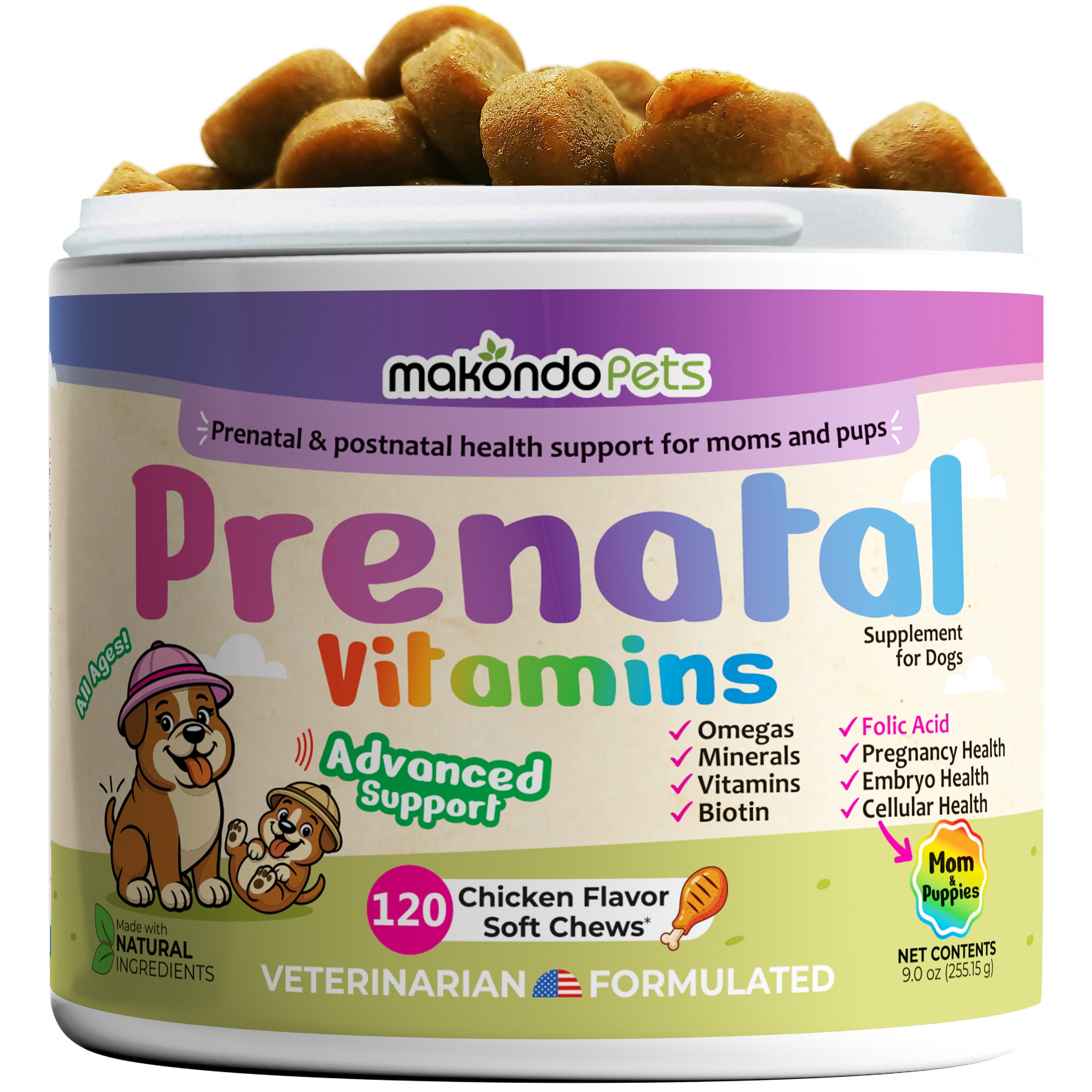 Dog Prenatal Vitamins - 120 Soft Chews Pet Vitamins & Supplements - Lazy Paper Club