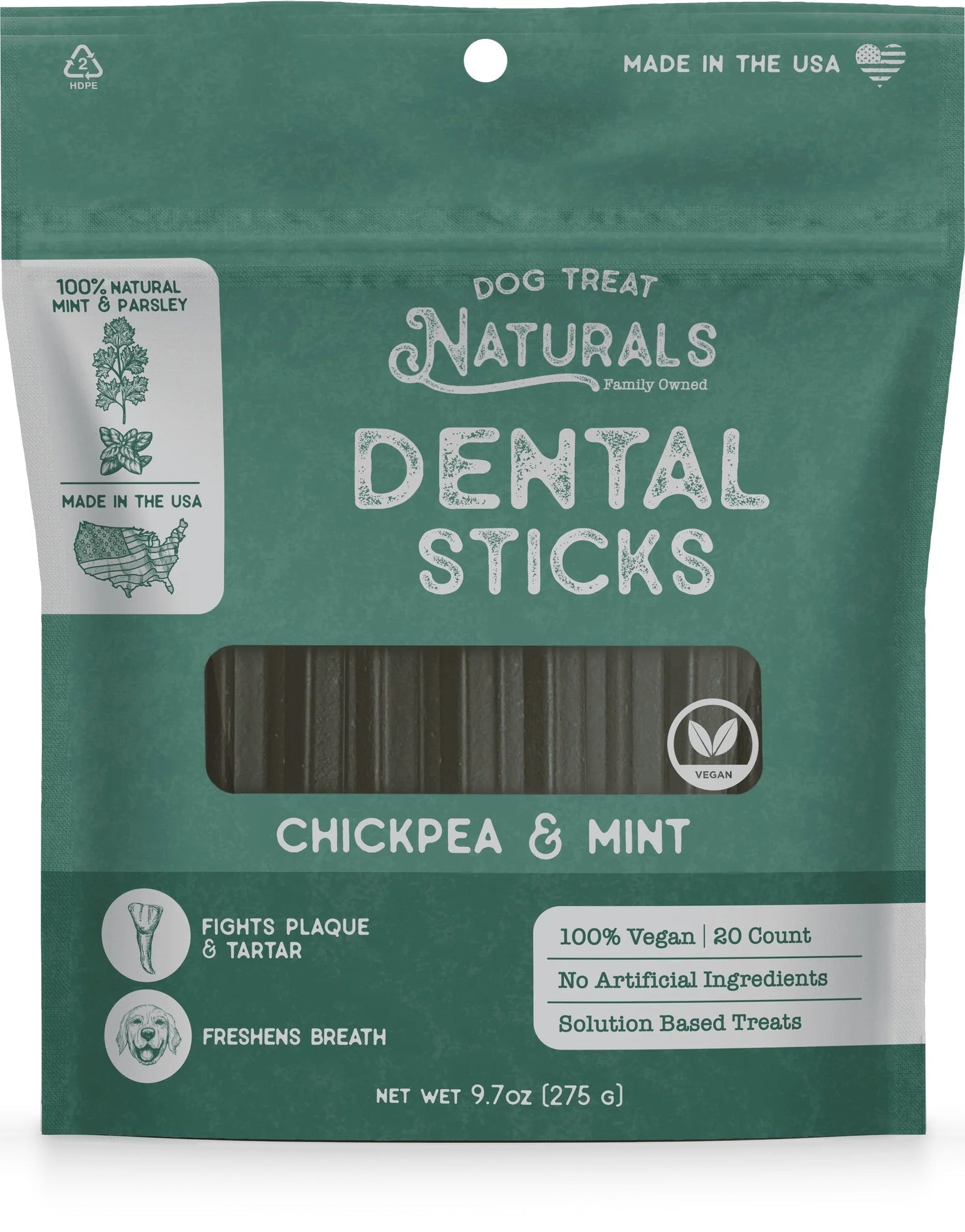 Dog Treat Naturals Chickpea & Mint Dental Sticks Dog Treats (10oz) Chewy Dog Treats - Lazy Paper Club