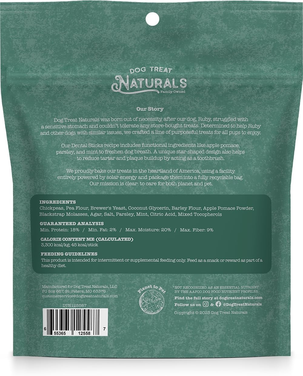 Dog Treat Naturals Chickpea & Mint Dental Sticks Dog Treats (10oz) Chewy Dog Treats - Lazy Paper Club