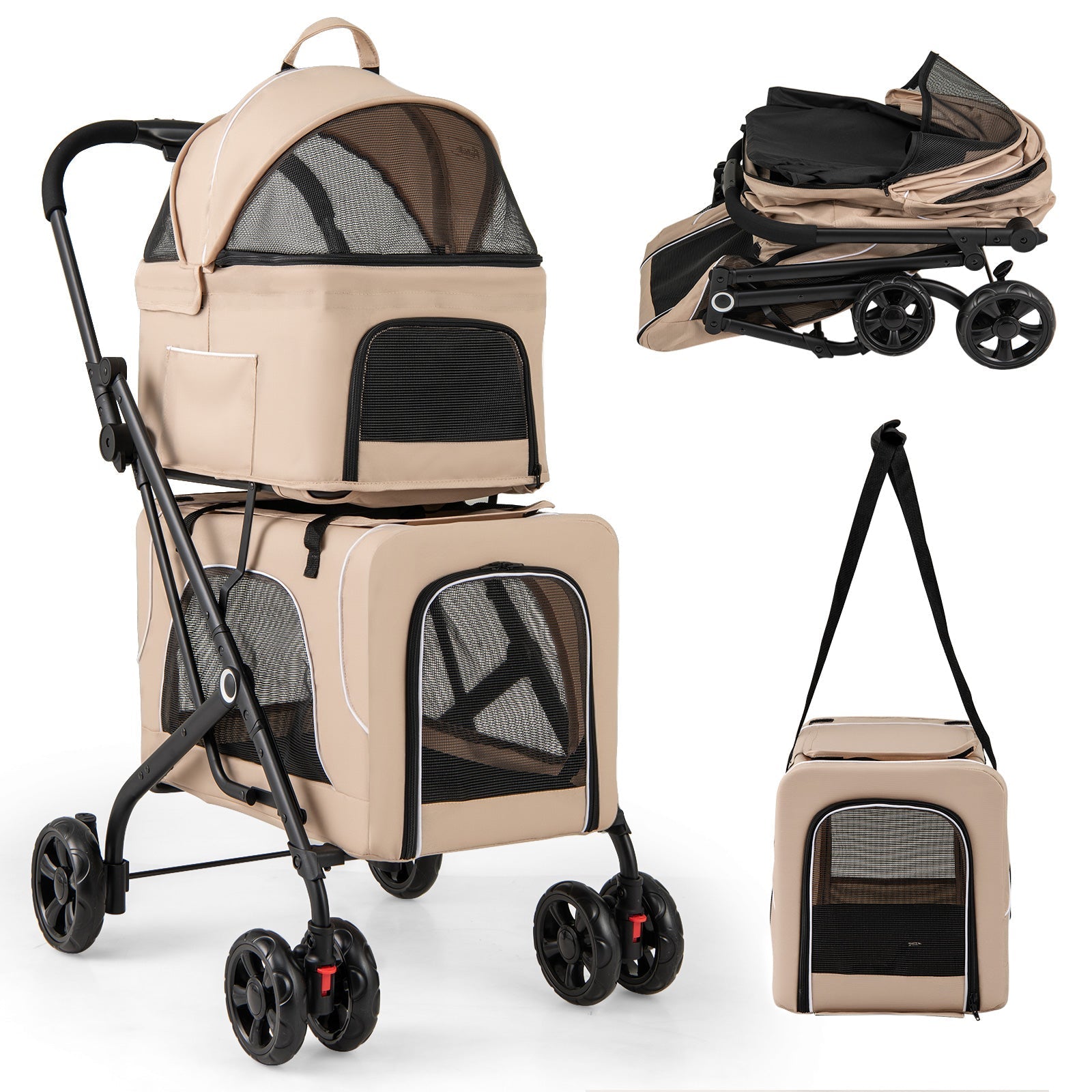 Double Pet Stroller Foldable 3-in-1 Dog Stroller with 2 Detachable Carriers - Lazy Paper Club