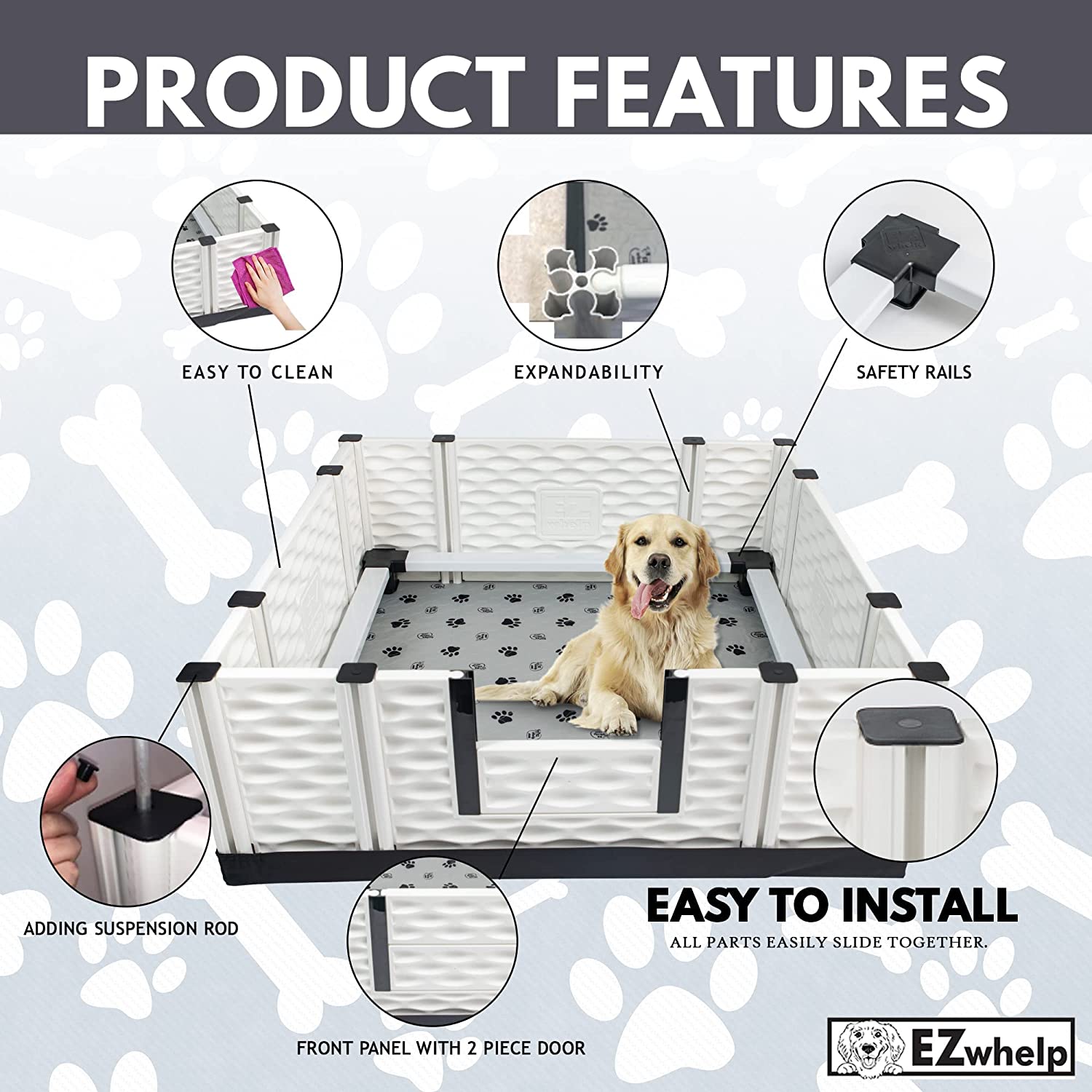 EZclassic Whelping Box w/Rails Whelping Box - Lazy Paper Club