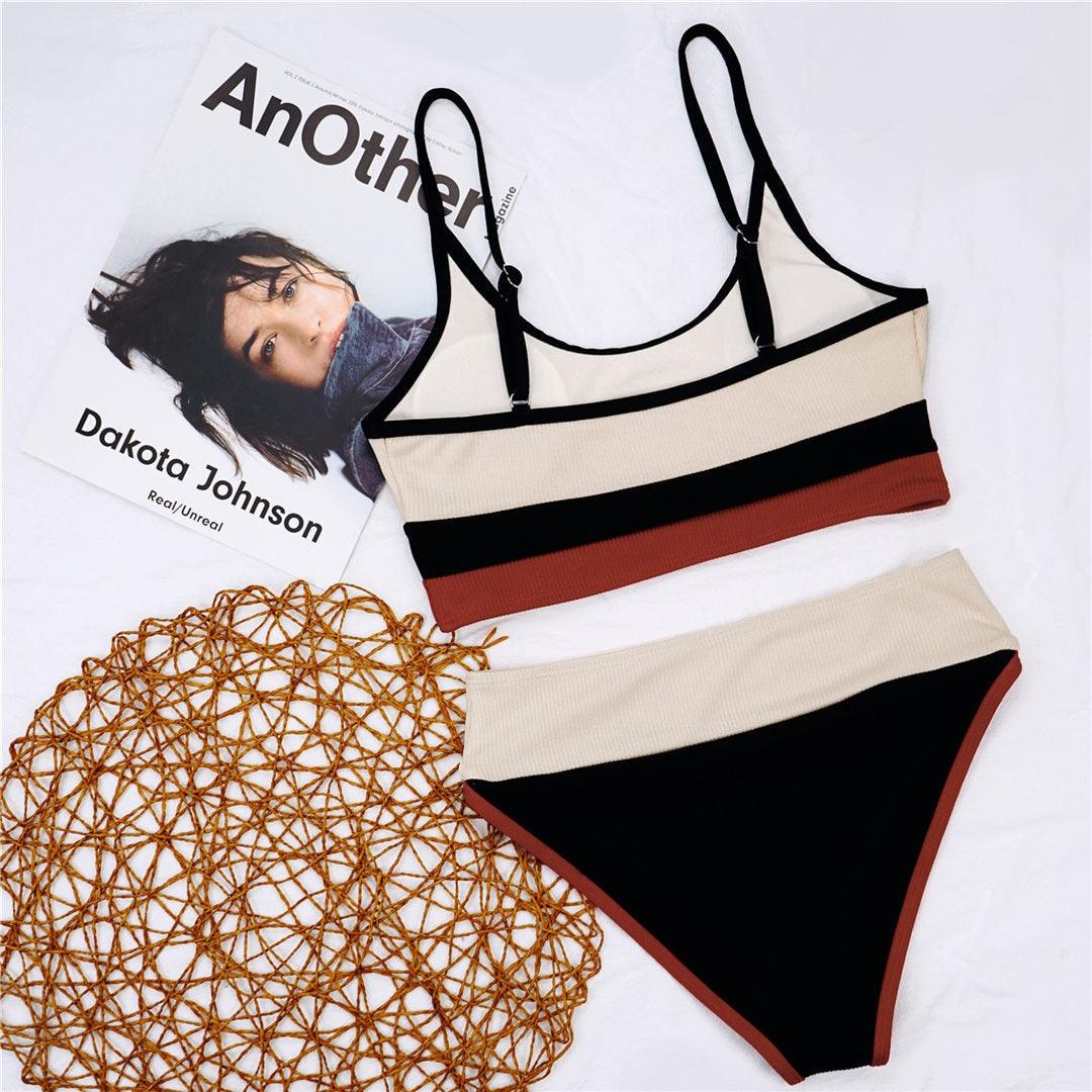 Female Swimsuit High Waist Bikini Women High Waist Bikini Set Two Piece Swimsuits Bikini Top With Bottoms Bathing Suits For Teens Girls Women Swimwear Two-pieces Bikini Set Sport Bathing Suit Swim Lady STBK544RTT - Lazy Paper Club