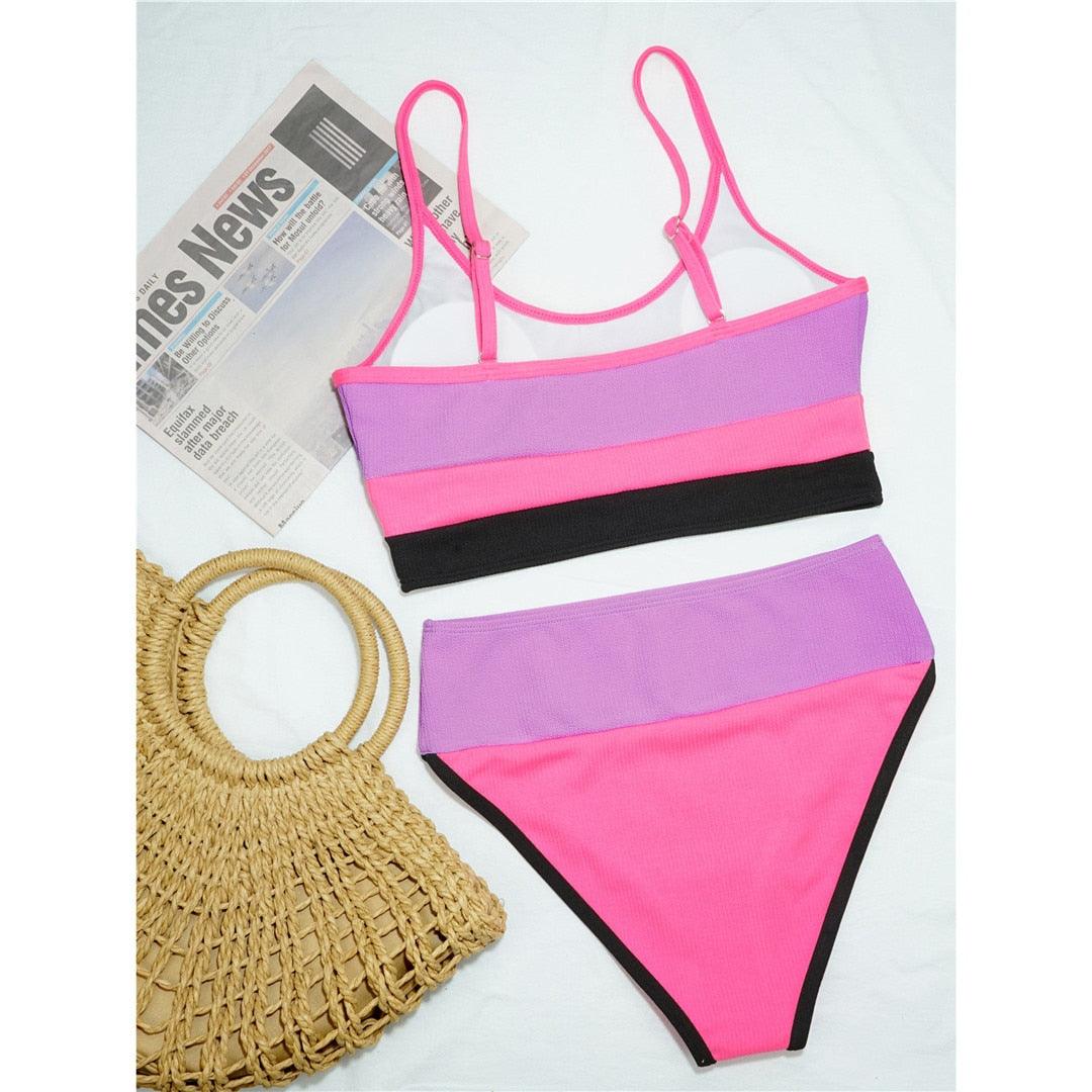 Female Swimsuit High Waist Bikini Women High Waist Bikini Set Two Piece Swimsuits Bikini Top With Bottoms Bathing Suits For Teens Girls Women Swimwear Two-pieces Bikini Set Sport Bathing Suit Swim Lady STBK544RTT - Lazy Paper Club