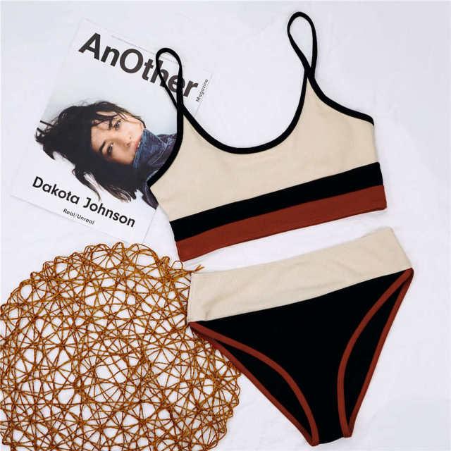 Female Swimsuit High Waist Bikini Women High Waist Bikini Set Two Piece Swimsuits Bikini Top With Bottoms Bathing Suits For Teens Girls Women Swimwear Two-pieces Bikini Set Sport Bathing Suit Swim Lady STBK544RTT - Lazy Paper Club
