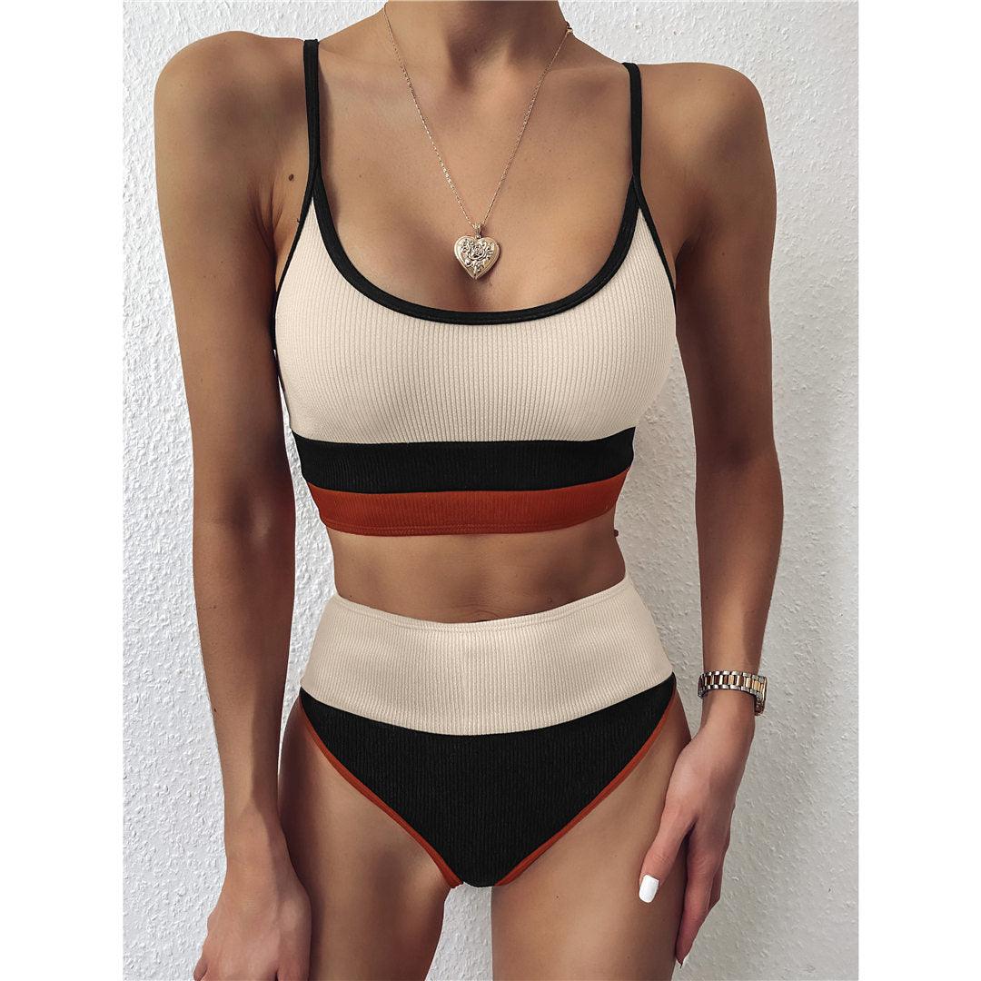 Female Swimsuit High Waist Bikini Women High Waist Bikini Set Two Piece Swimsuits Bikini Top With Bottoms Bathing Suits For Teens Girls Women Swimwear Two-pieces Bikini Set Sport Bathing Suit Swim Lady STBK544RTT - Lazy Paper Club