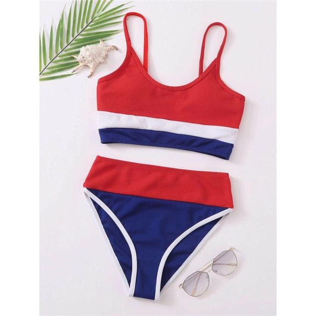 Female Swimsuit High Waist Bikini Women High Waist Bikini Set Two Piece Swimsuits Bikini Top With Bottoms Bathing Suits For Teens Girls Women Swimwear Two-pieces Bikini Set Sport Bathing Suit Swim Lady STBK544RTT - Lazy Paper Club