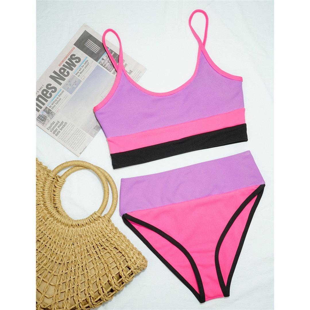 Female Swimsuit High Waist Bikini Women High Waist Bikini Set Two Piece Swimsuits Bikini Top With Bottoms Bathing Suits For Teens Girls Women Swimwear Two-pieces Bikini Set Sport Bathing Suit Swim Lady STBK544RTT - Lazy Paper Club