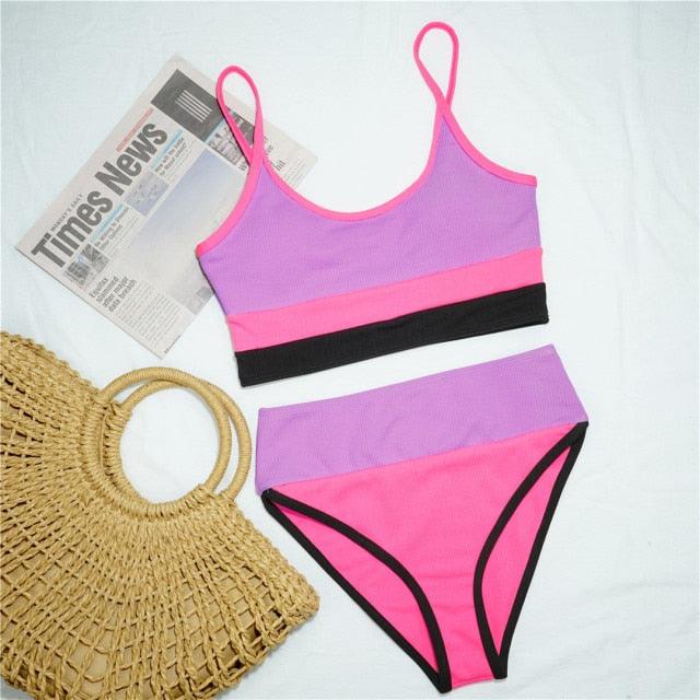 Female Swimsuit High Waist Bikini Women High Waist Bikini Set Two Piece Swimsuits Bikini Top With Bottoms Bathing Suits For Teens Girls Women Swimwear Two-pieces Bikini Set Sport Bathing Suit Swim Lady STBK544RTT - Lazy Paper Club