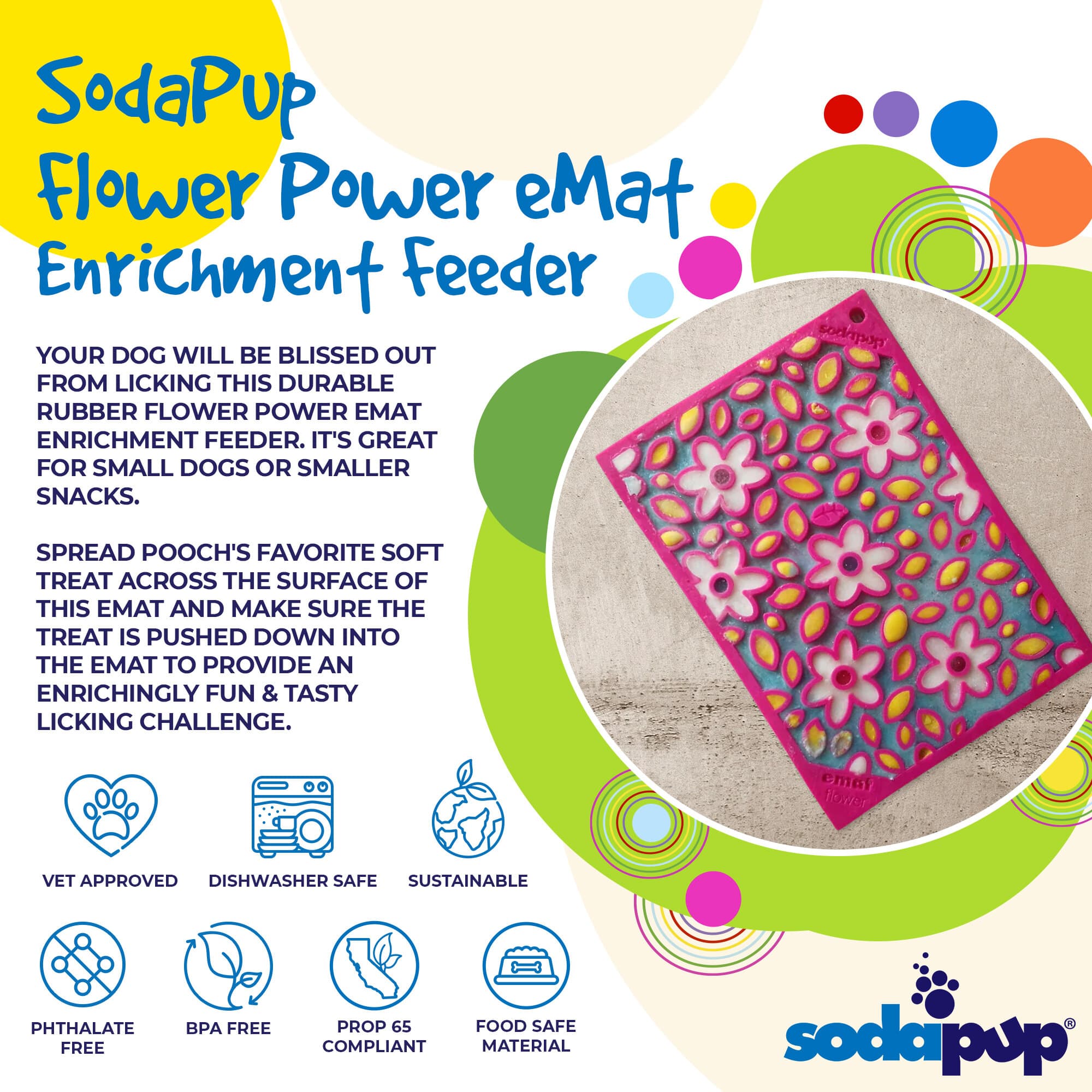 Flower Power emat - Enrichment Lick Mat for Dogs and Cats | Flower Design | USA Made EMAT - Lazy Paper Club