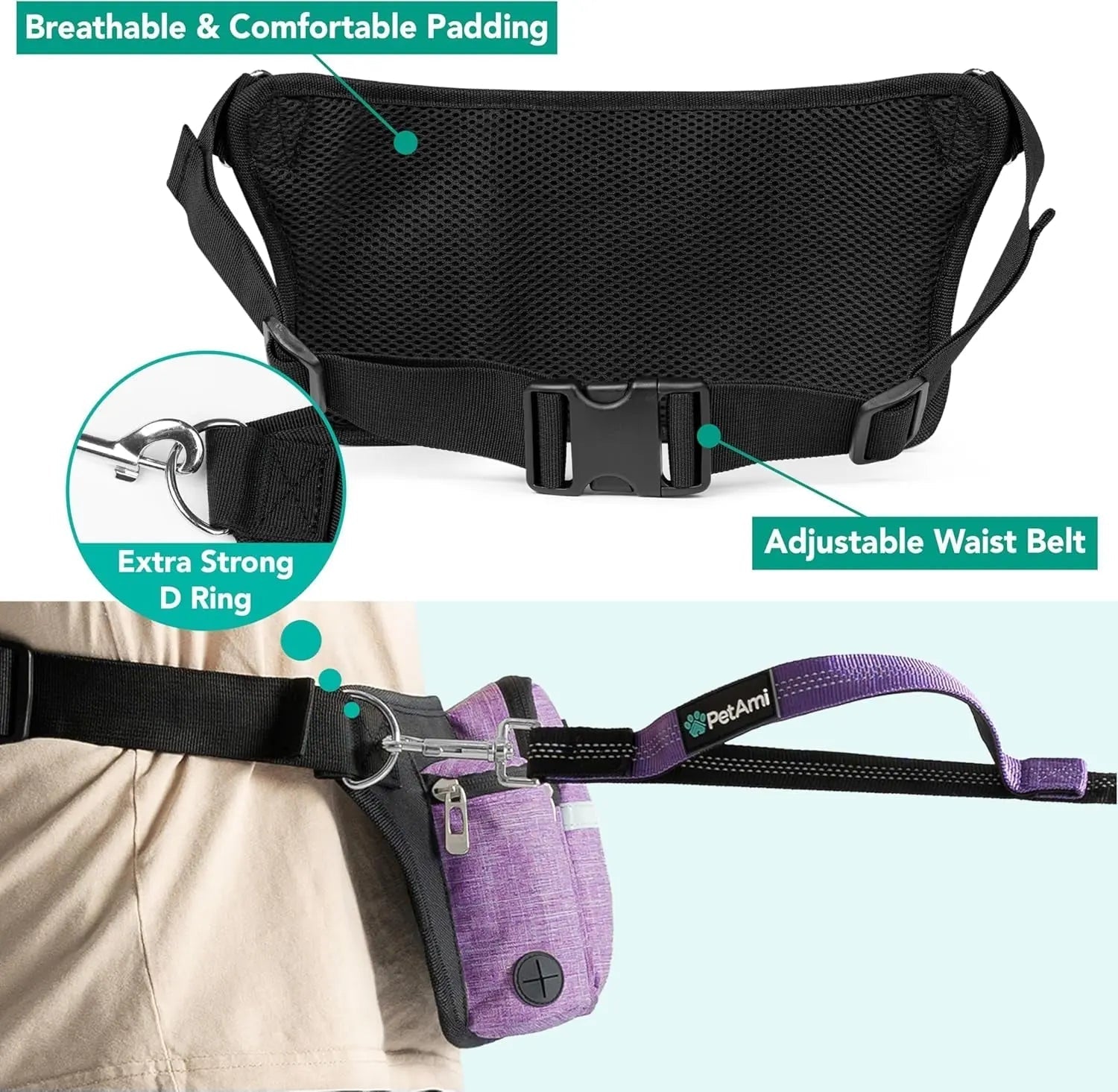 Hands Free Dog Leash Dual Bungee Waist Belt Adjustable Running Walking 2 Dogs - Lazy Paper Club