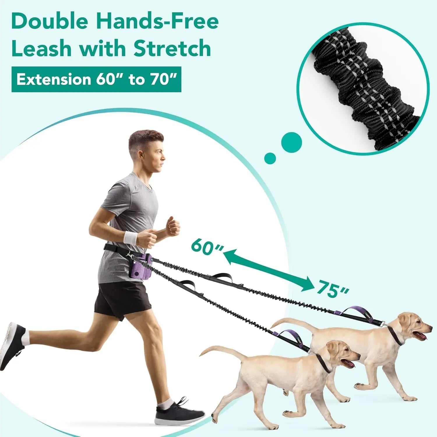 Hands Free Dog Leash Dual Bungee Waist Belt Adjustable Running Walking 2 Dogs - Lazy Paper Club