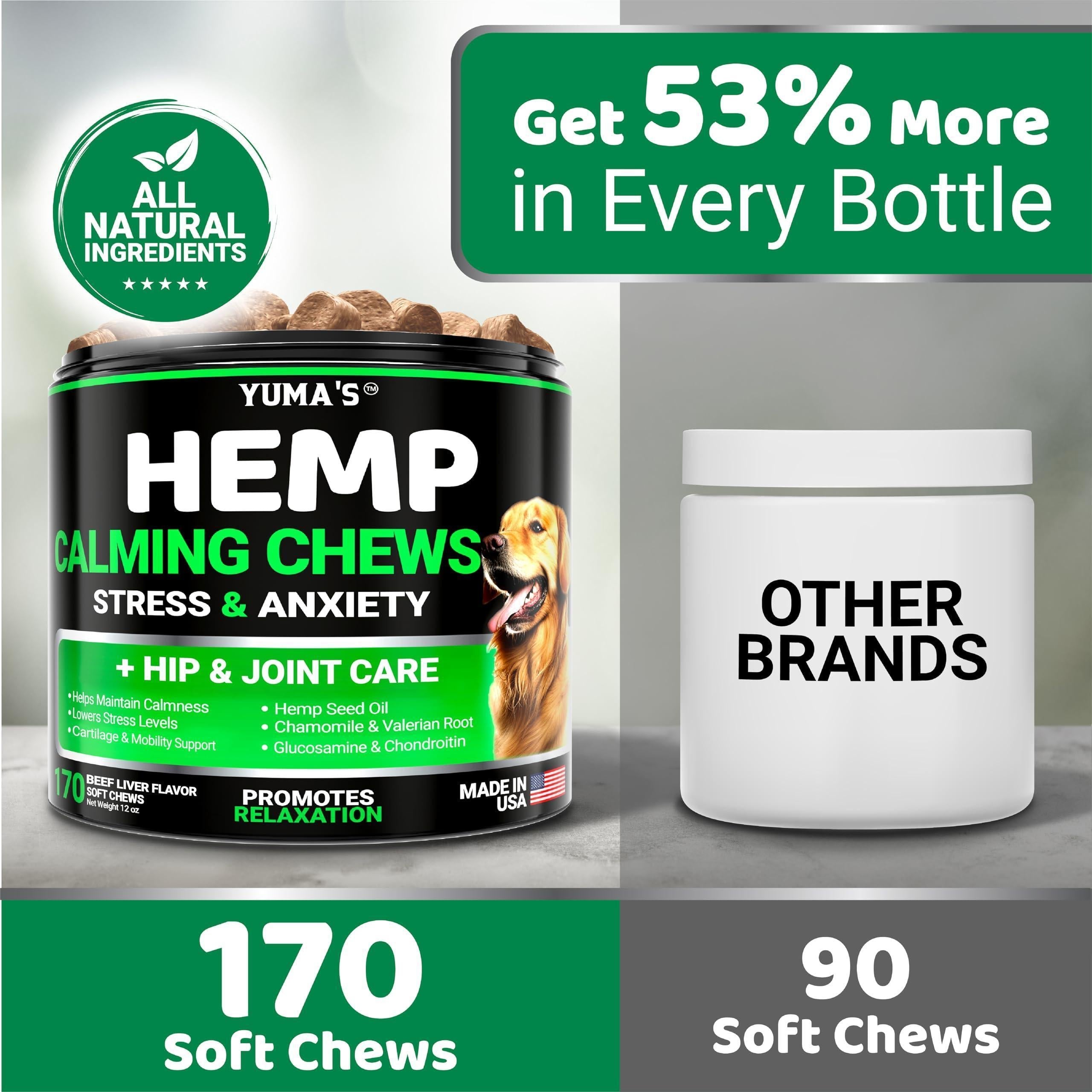 Hemp Calming Chews for Dogs 170 Count Anxiety Relief Beef Flavor Pet Relaxants & Dogs - Lazy Paper Club
