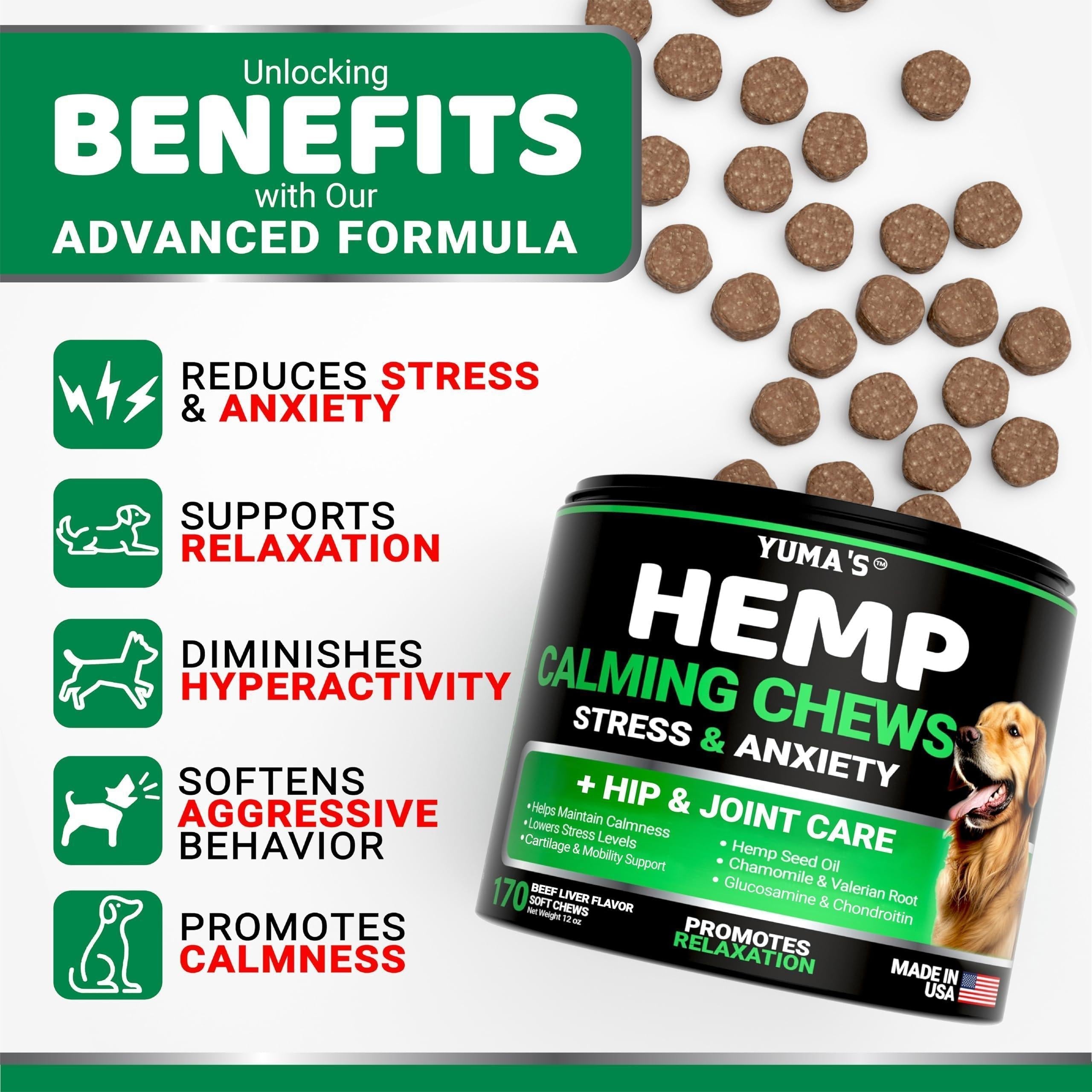 Hemp Calming Chews for Dogs 170 Count Anxiety Relief Beef Flavor Pet Relaxants & Dogs - Lazy Paper Club