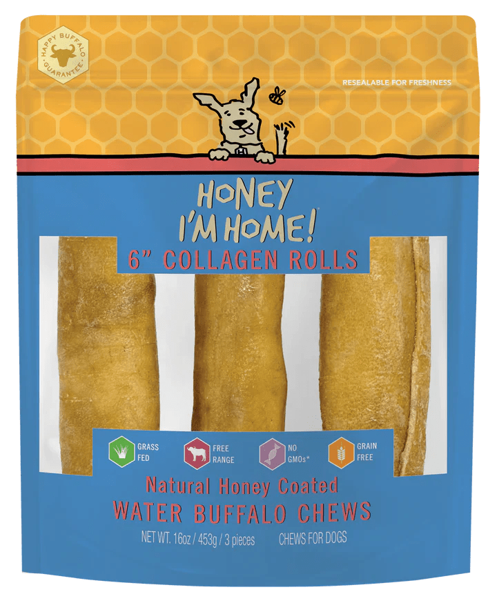 Honey Dog Buffalo Collagen Rolls 6" (3pk) Dog Treats - Lazy Paper Club